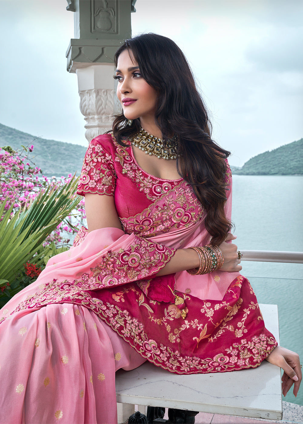 MySilkLove Nude Pink Embroidered Designer Silk Saree