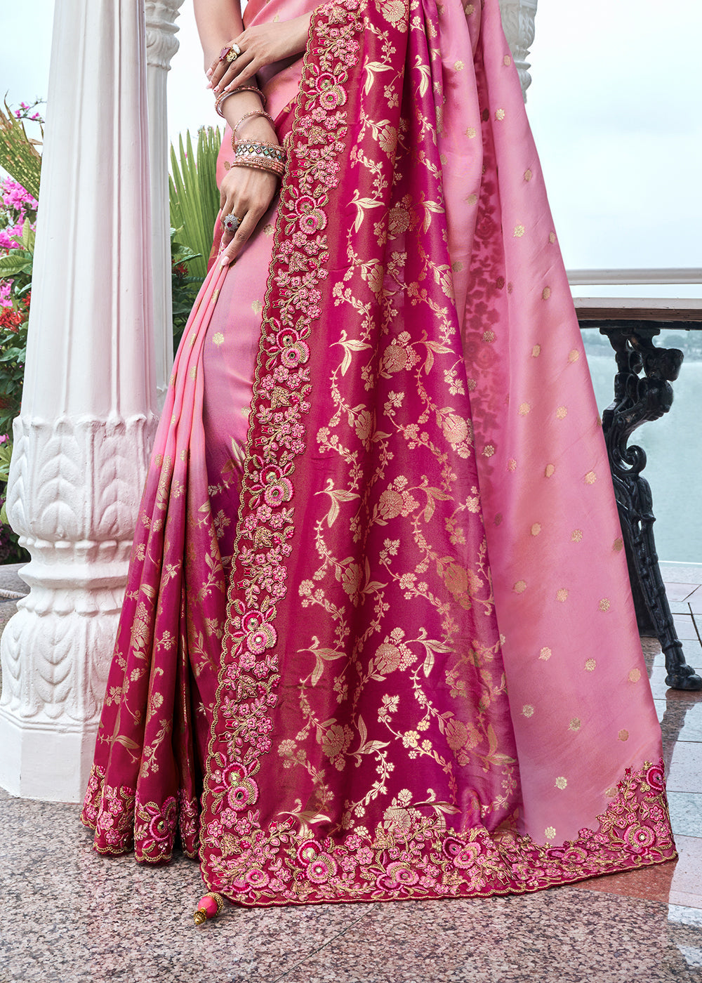 Buy MySilkLove Nude Pink Embroidered Designer Silk Saree Online