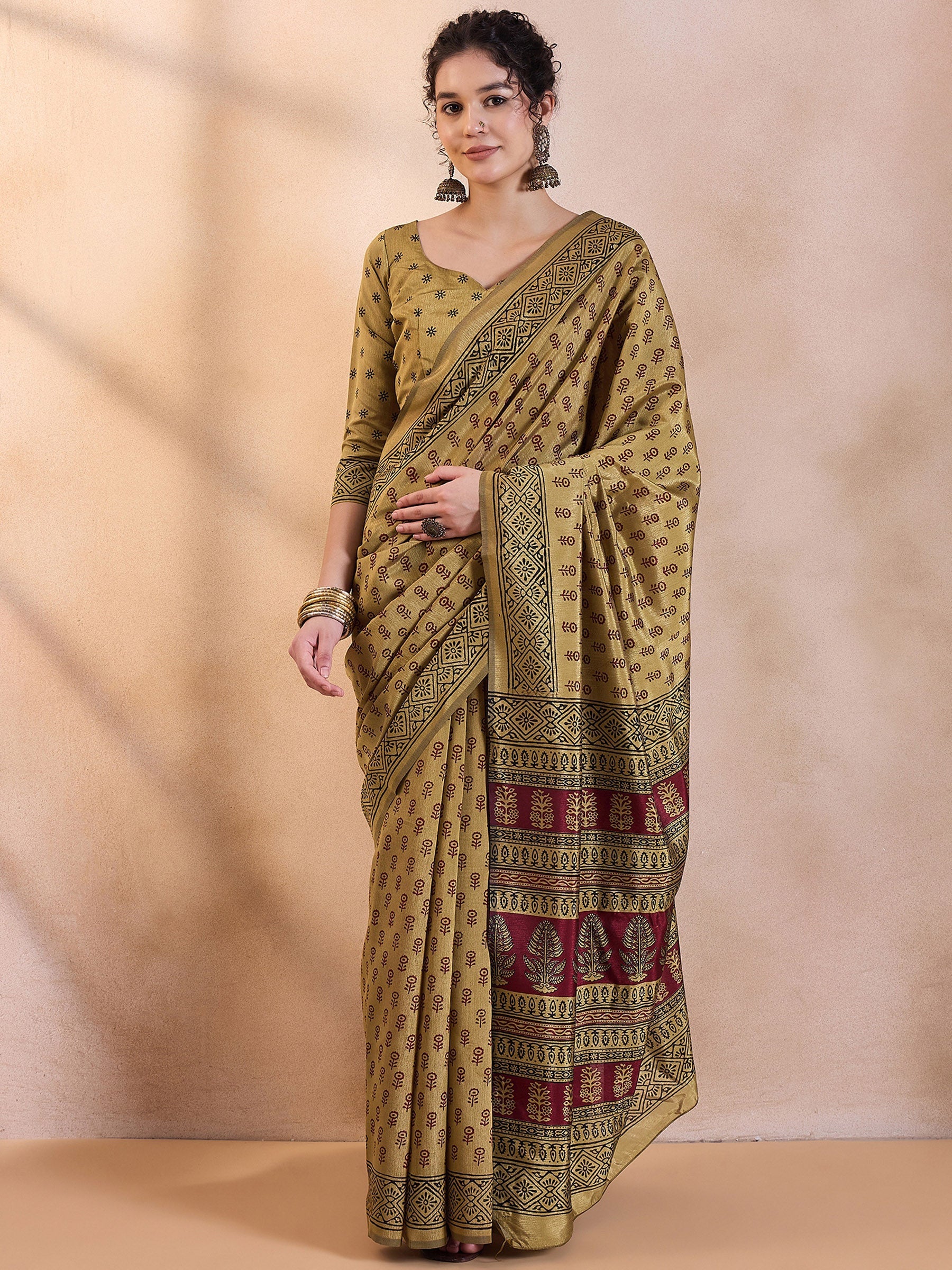 Buy MySilkLove Aureolin Yellow Printed Dola Silk Saree Online