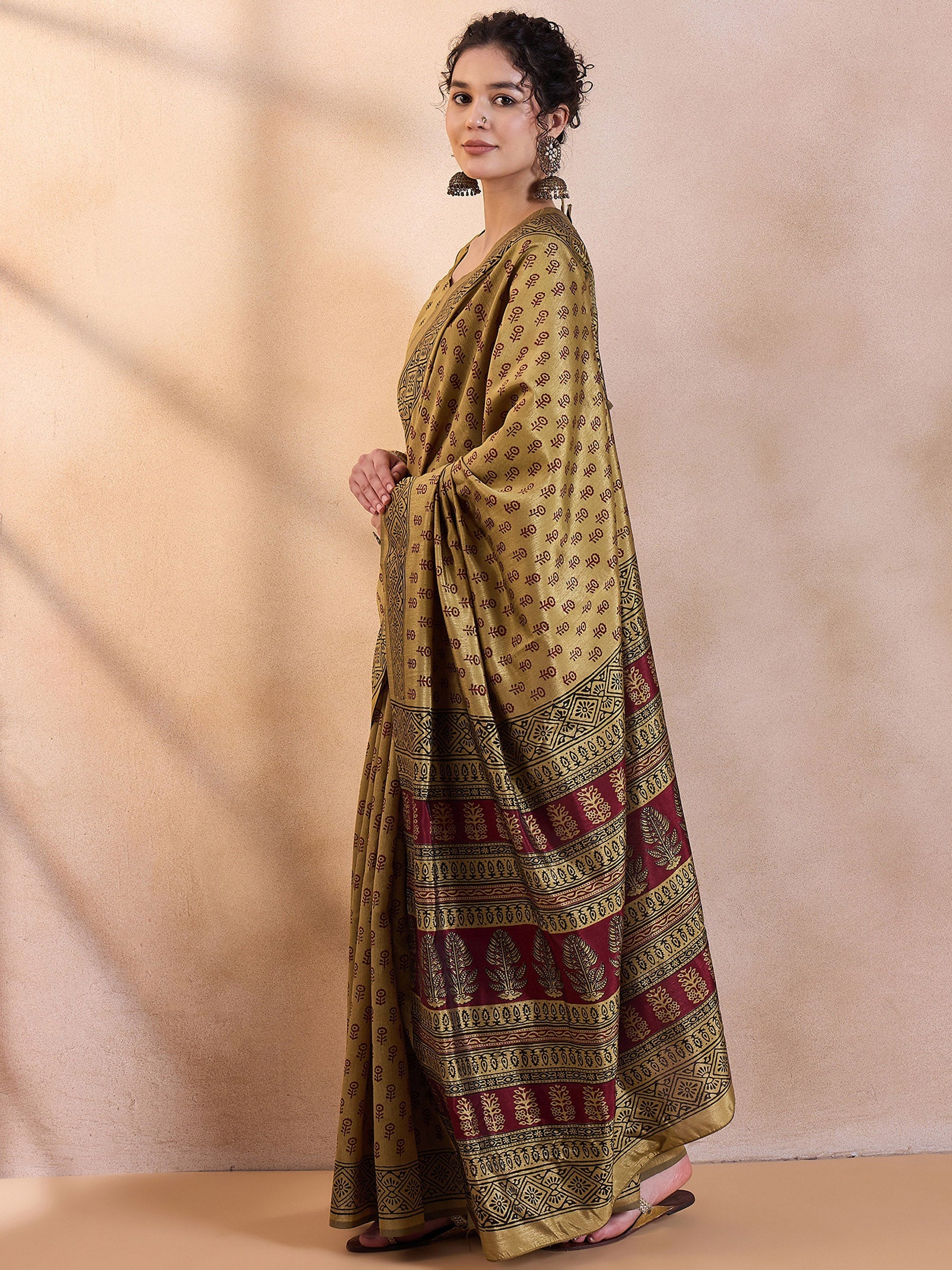 Buy MySilkLove Aureolin Yellow Printed Dola Silk Saree Online