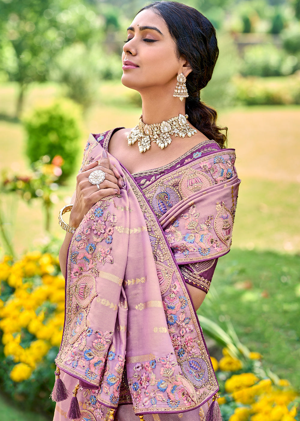 Buy MySilkLove Persian Pink Woven Designer Banarasi Embroidered Silk Saree Online