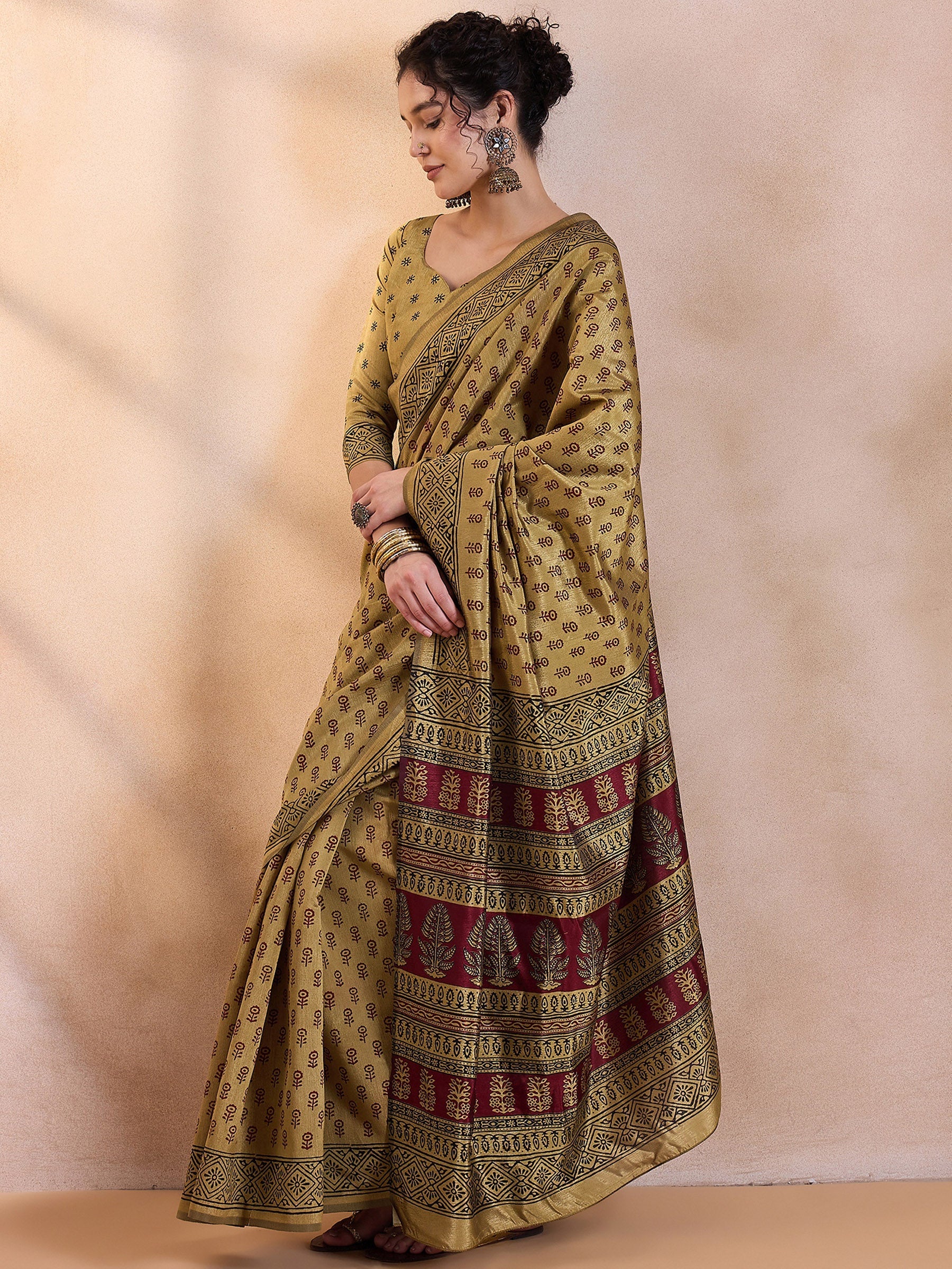 Buy MySilkLove Aureolin Yellow Printed Dola Silk Saree Online