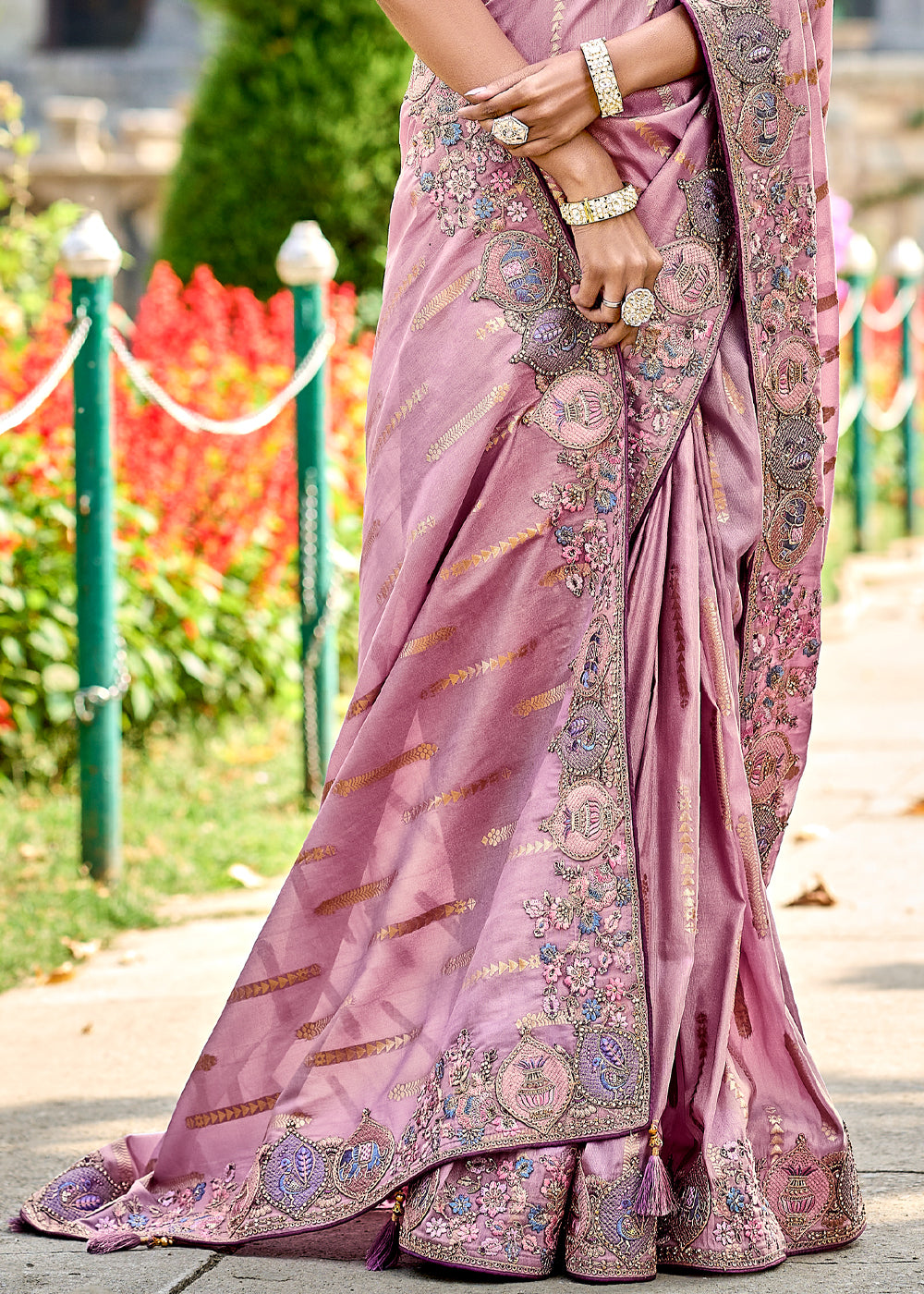 Buy MySilkLove Persian Pink Woven Designer Banarasi Embroidered Silk Saree Online