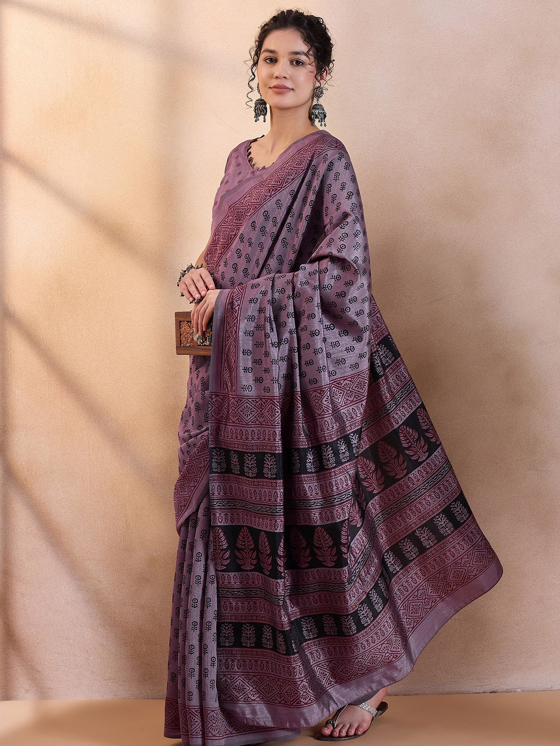 Buy MySilkLove London Hue Purple Printed Dola Silk Saree Online