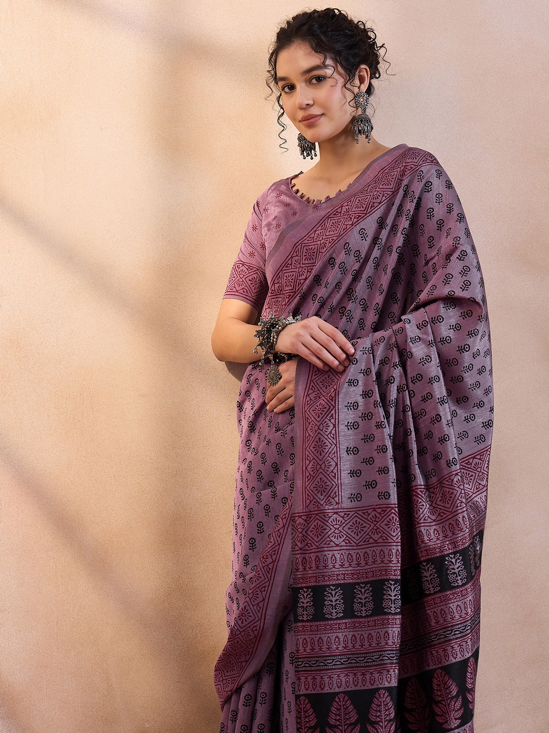 Buy MySilkLove London Hue Purple Printed Dola Silk Saree Online