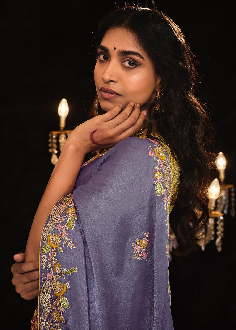 Buy MySilkLove Yardley Purple Embroidered Designer Satin Silk Saree Online