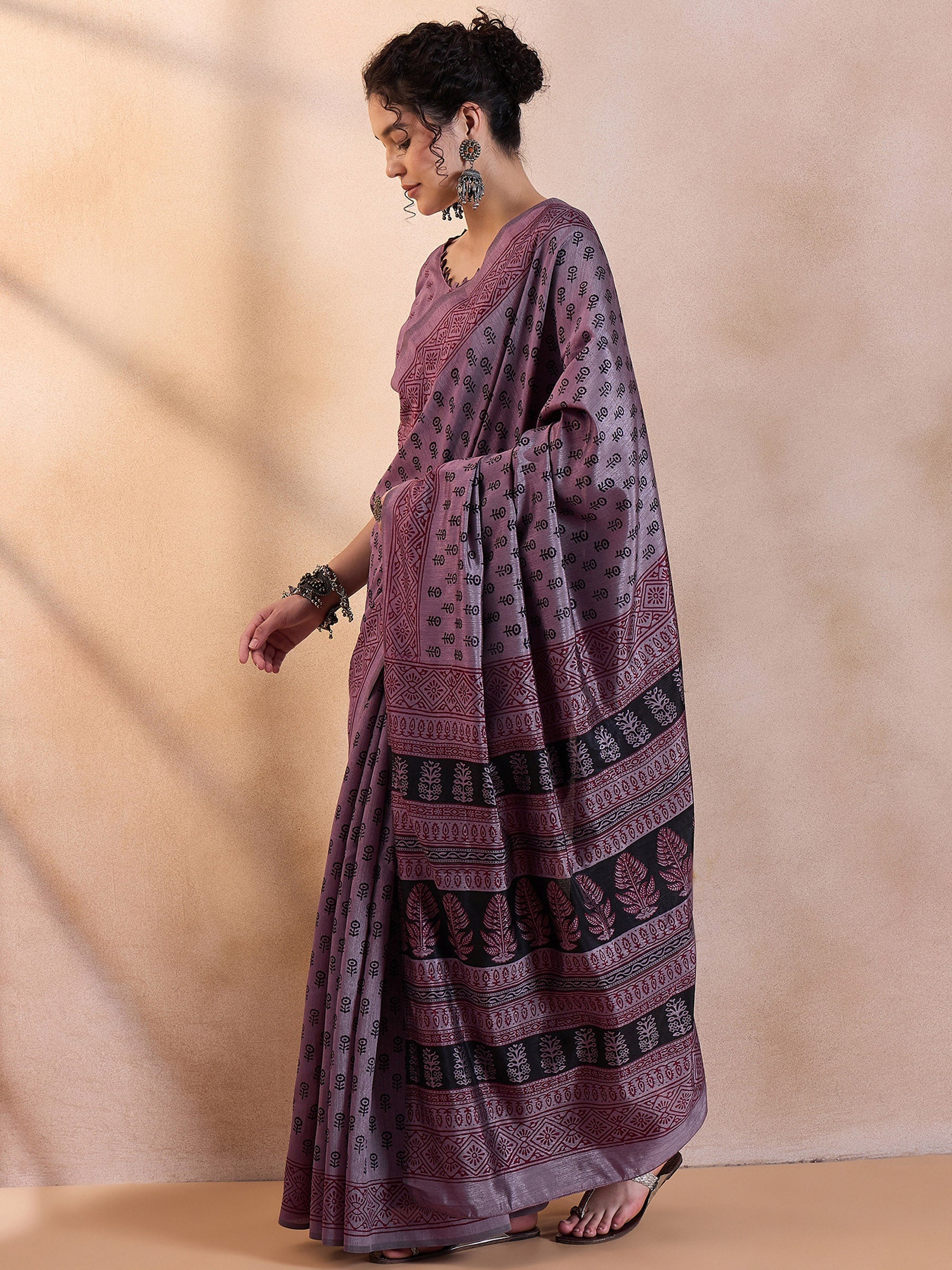 Buy MySilkLove London Hue Purple Printed Dola Silk Saree Online