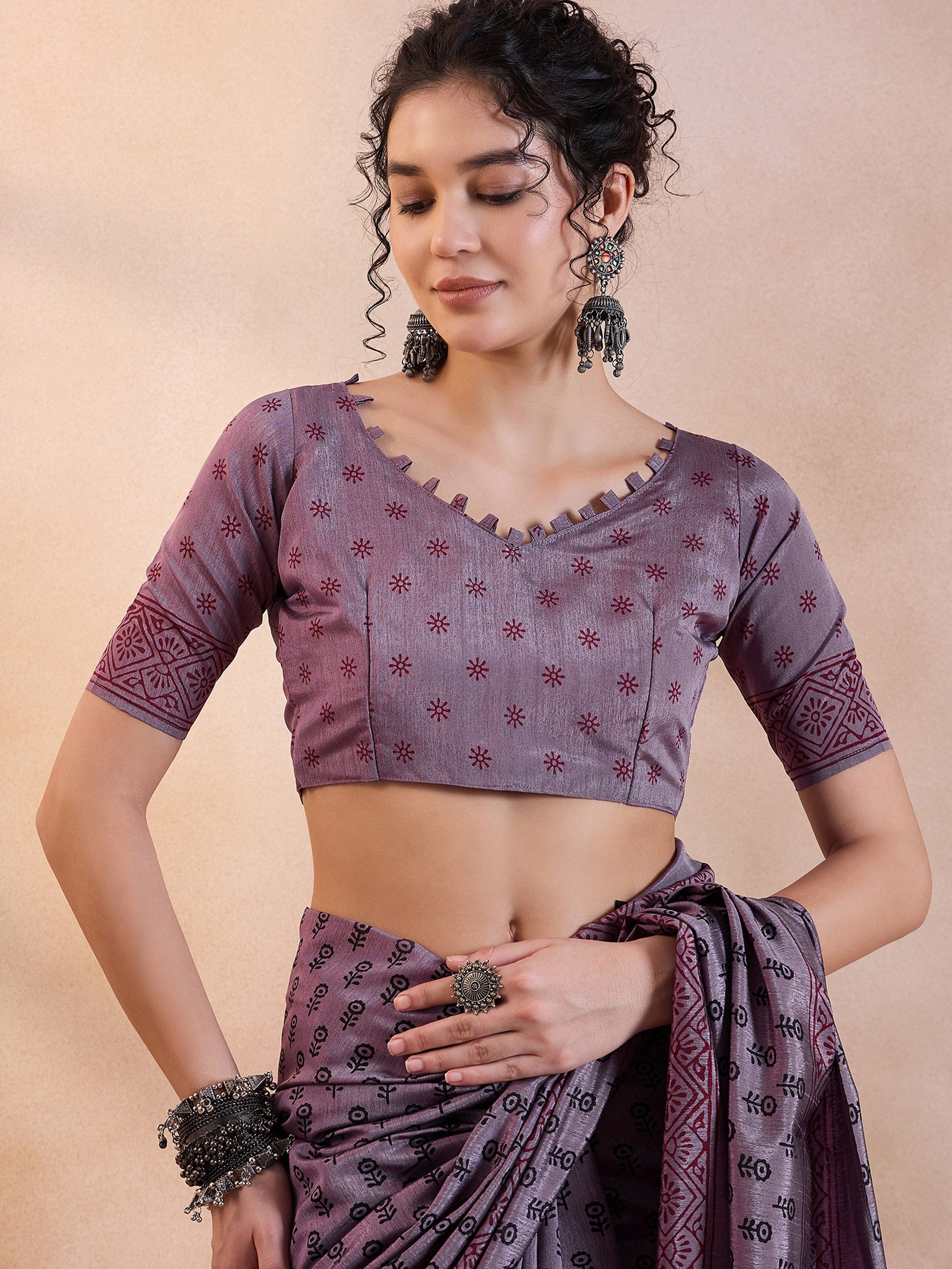 Buy MySilkLove London Hue Purple Printed Dola Silk Saree Online