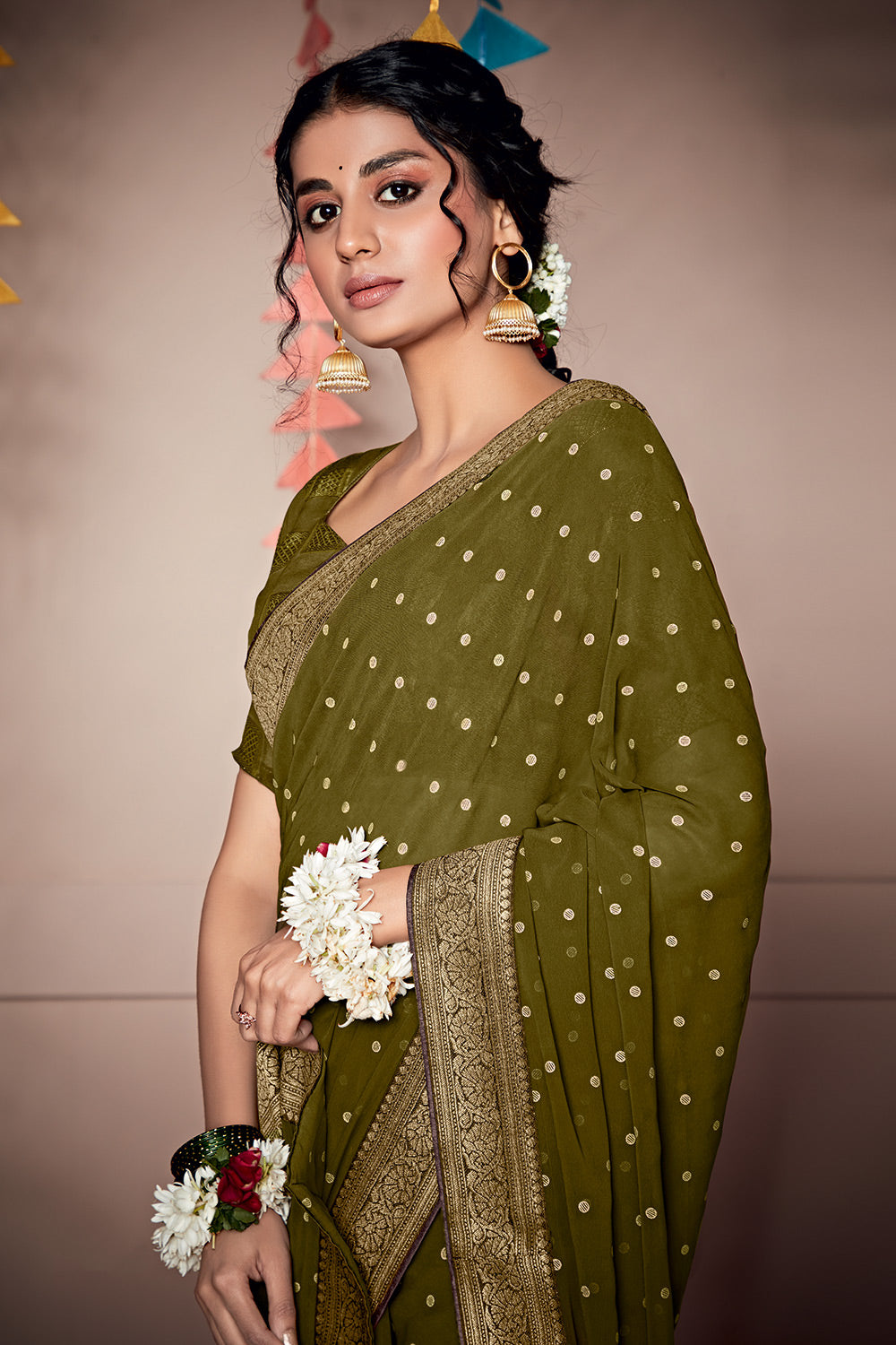 Buy MySilkLove Dallas Green Woven Georgette Saree Online