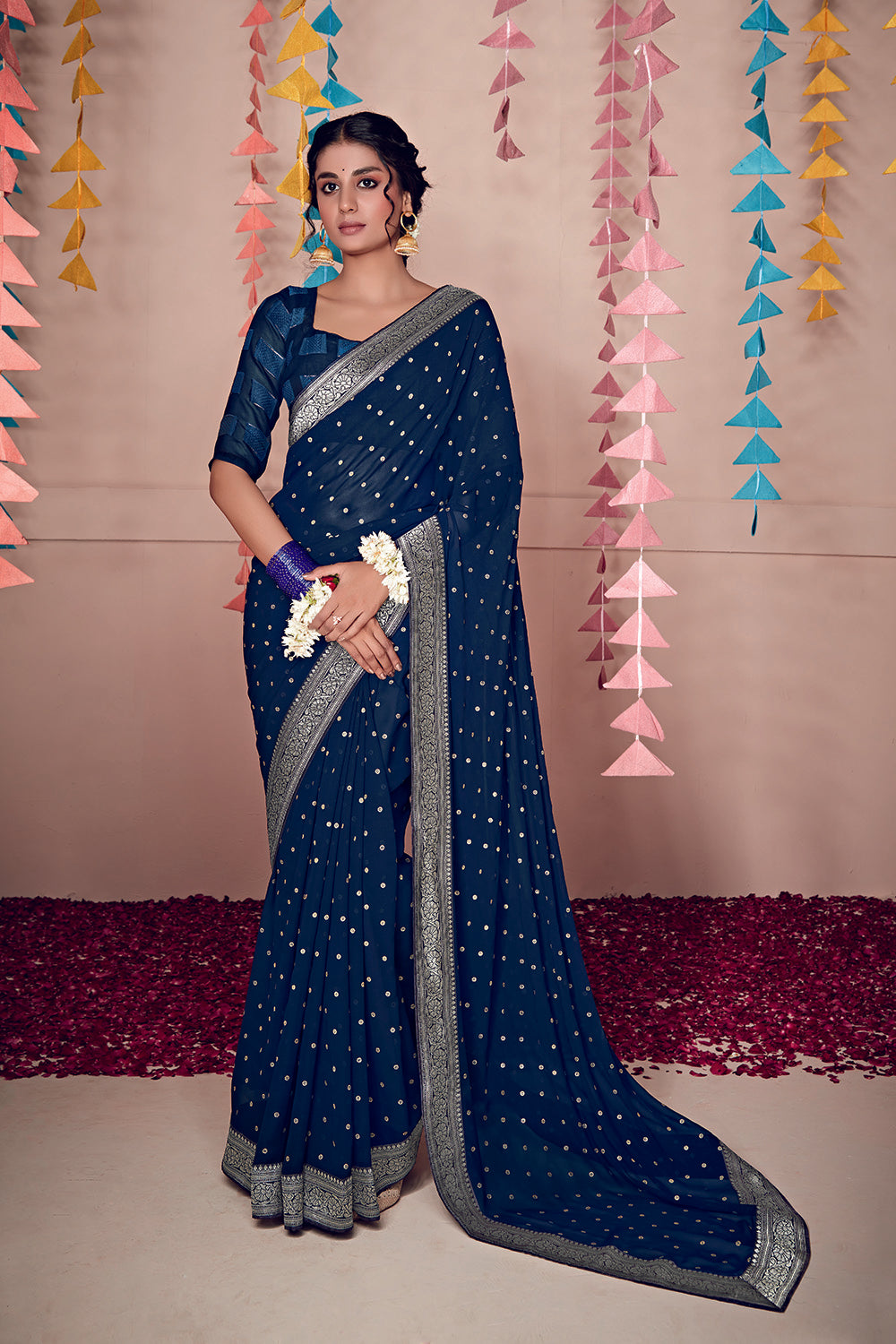 Buy MySilkLove Blue Zodiac Woven Georgette Saree Online