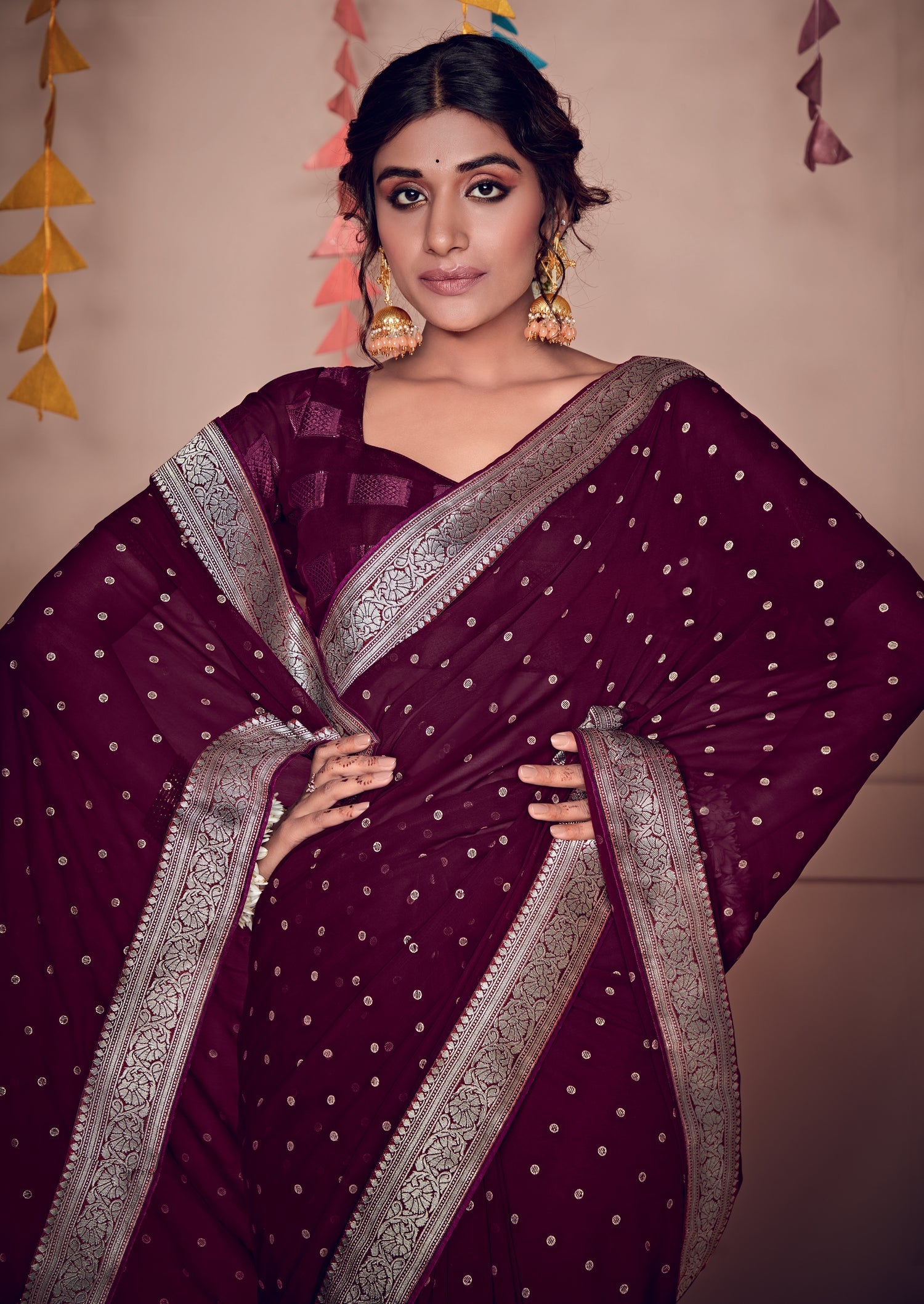 MySilkLove Castro Maroon Woven Georgette Saree