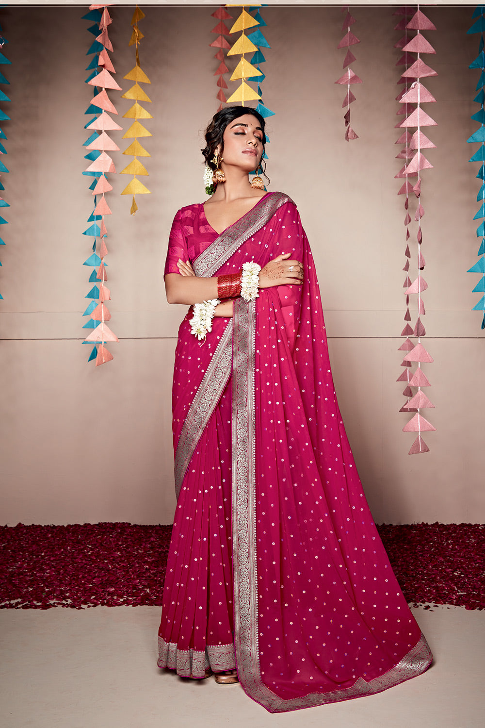 Buy MySilkLove French Rose Pink Woven Georgette Saree Online