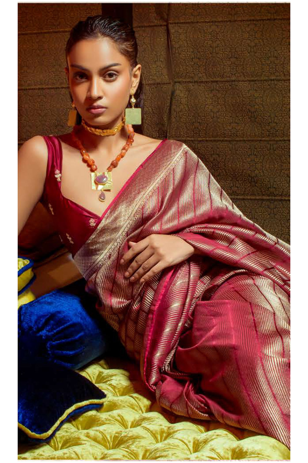 Buy MySilkLove Burnt Umber Brown Zari Woven Satin Silk Saree Online