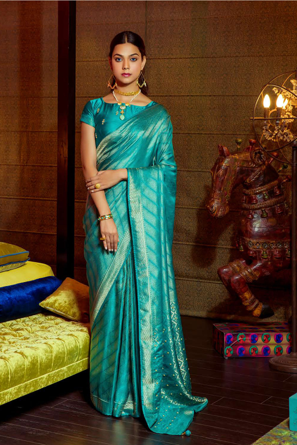 Buy MySilkLove Blue Chill Zari Woven Satin Silk Saree Online