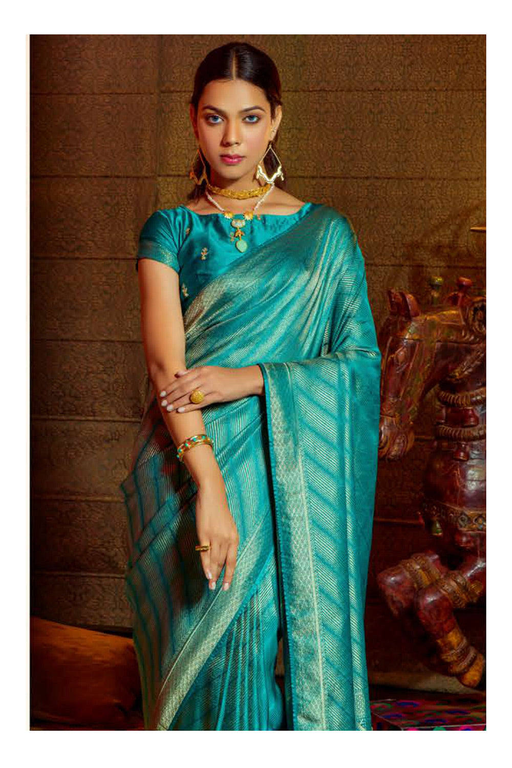 MySilkLove Blue Chill Zari Woven Satin Silk Saree