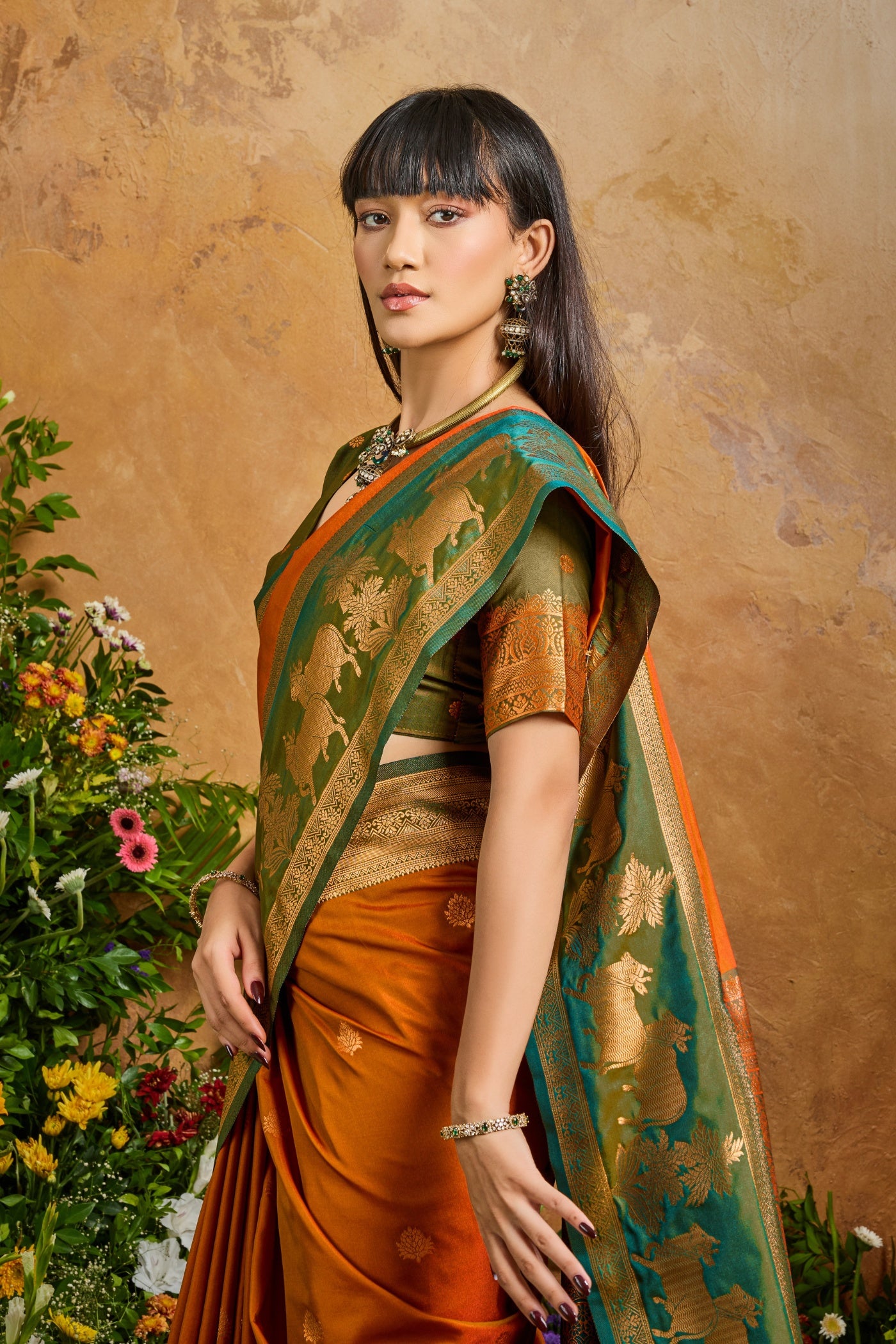 MySilkLove Pumpkin Orange Banarasi Handloom Pichwai Saree