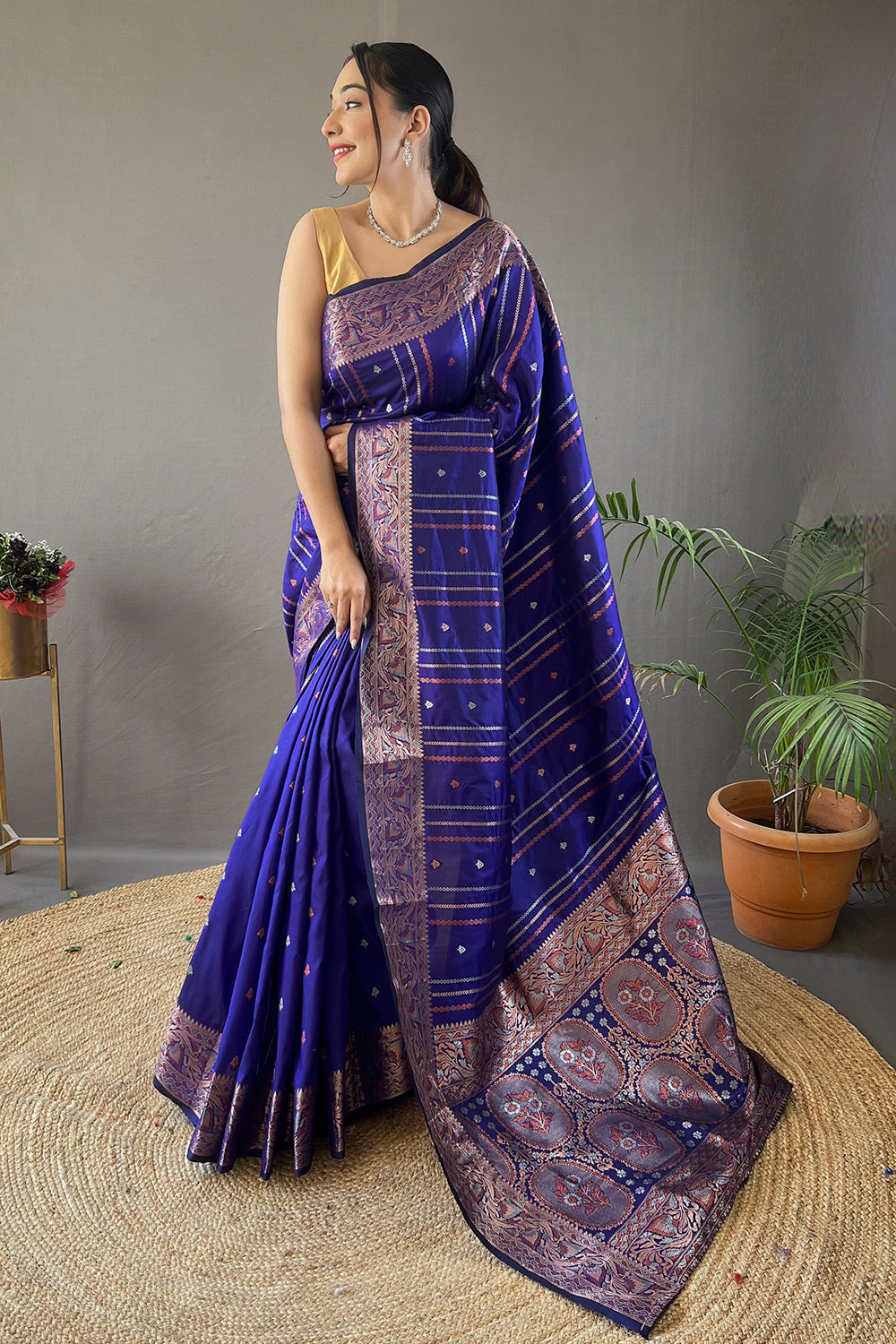 Buy MySilkLove Jacarta Blue Zari Woven Banarasi Saree Online