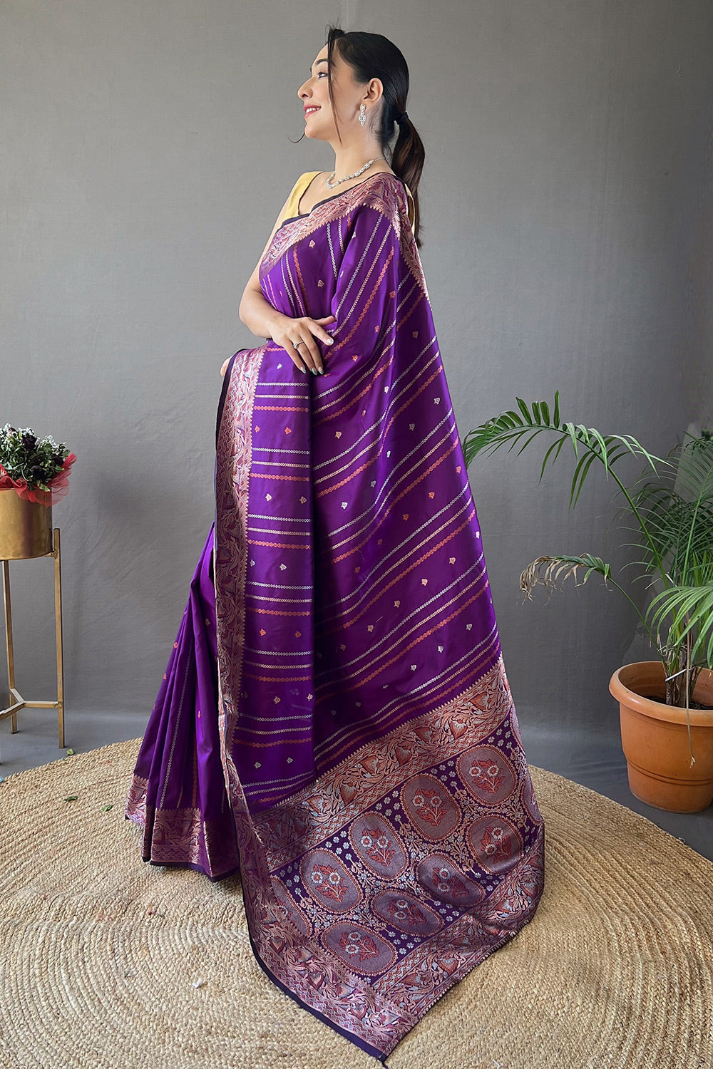 Buy MySilkLove Eminence Purple Zari Woven Banarasi Saree Online