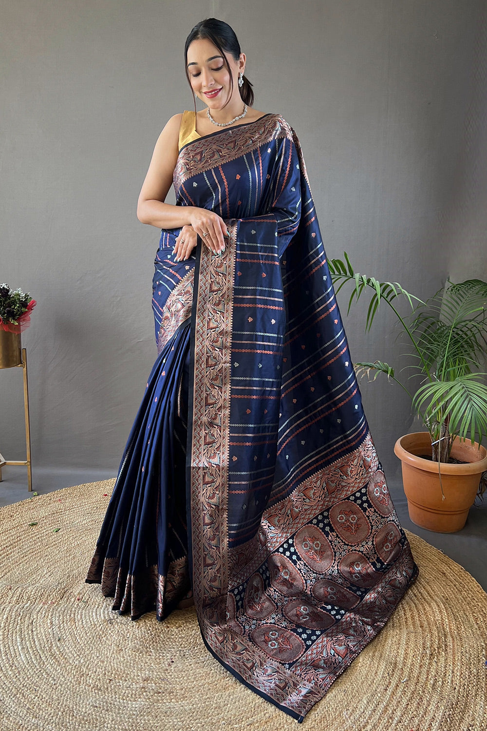 Buy MySilkLove San Juan Blue Zari Woven Banarasi Saree Online