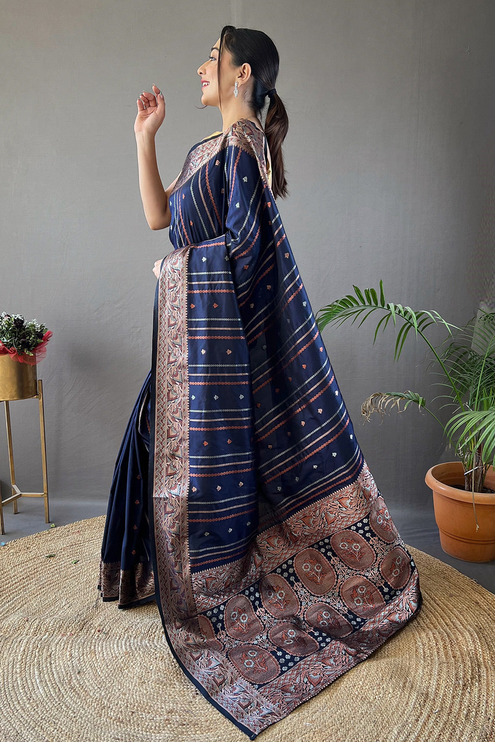 Buy MySilkLove San Juan Blue Zari Woven Banarasi Saree Online