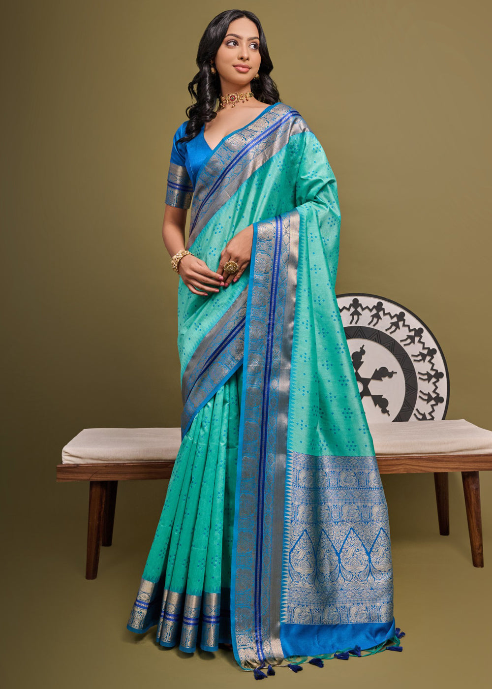 Buy MySilkLove Downy Green Woven Banarasi Soft Silk Saree Online