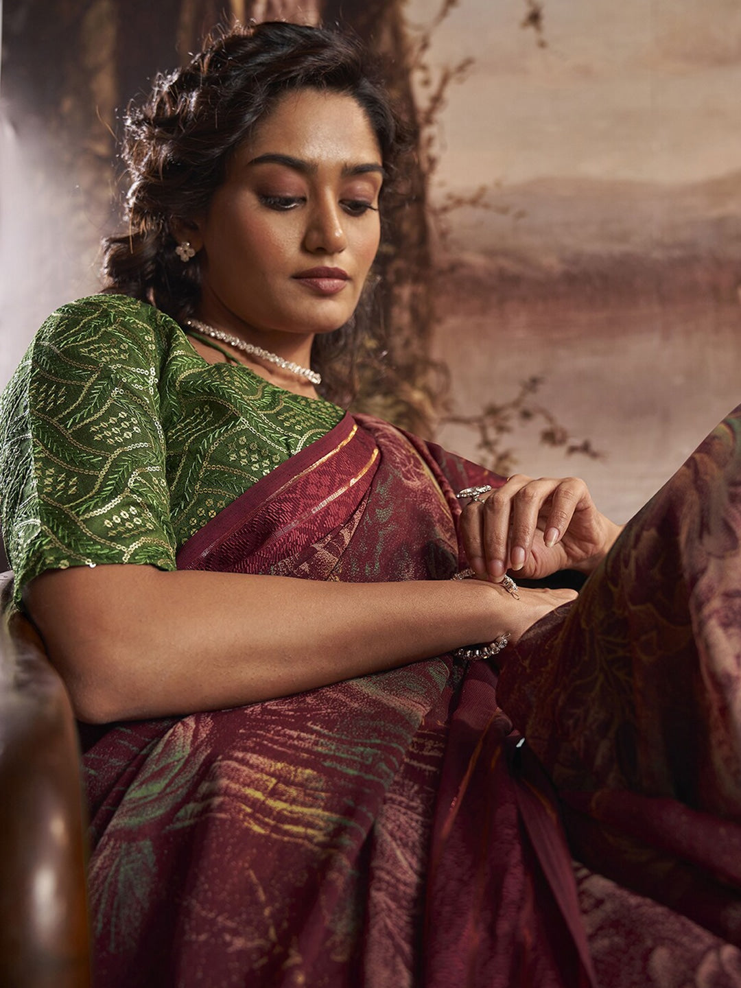 Buy MySilkLove Copper Rust Maroon Georgette Chiffon Saree With Embroidery Blouse Online