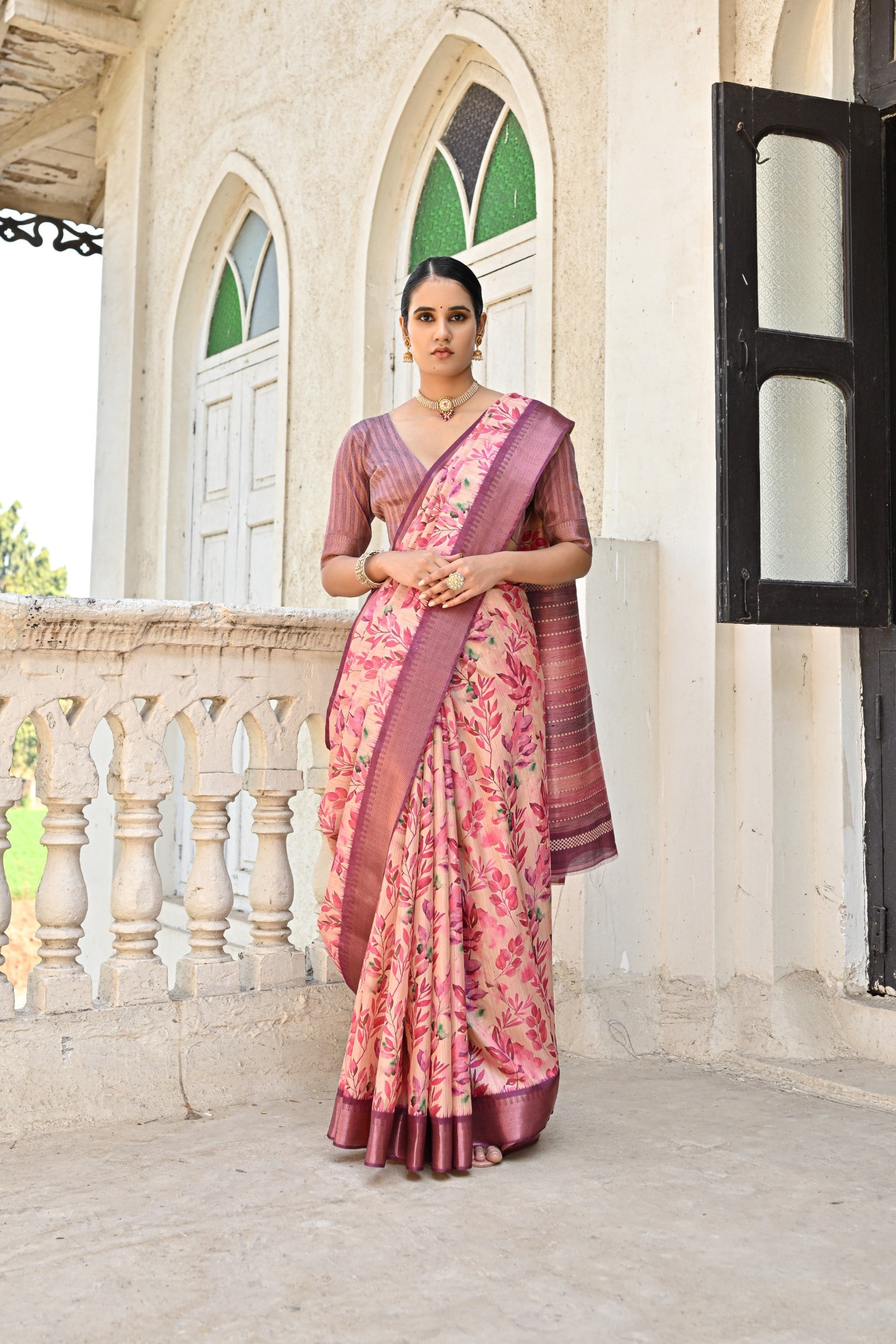 Buy MySilkLove Wewak Pink Tussar Printed Silk Saree Online