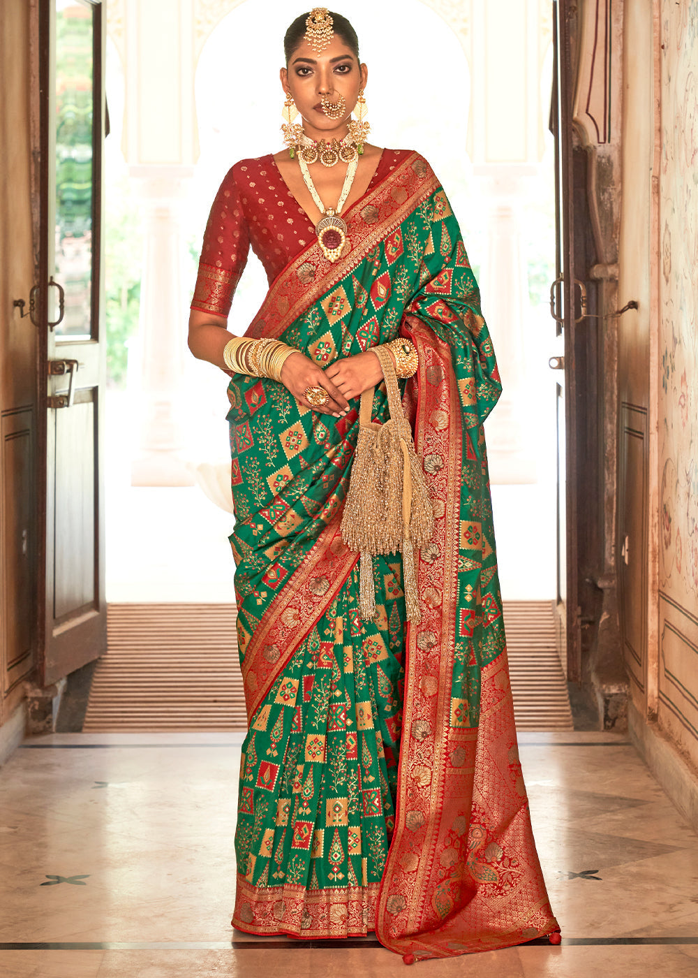 Buy MySilkLove Everglade Green Woven Banarasi Saree Online