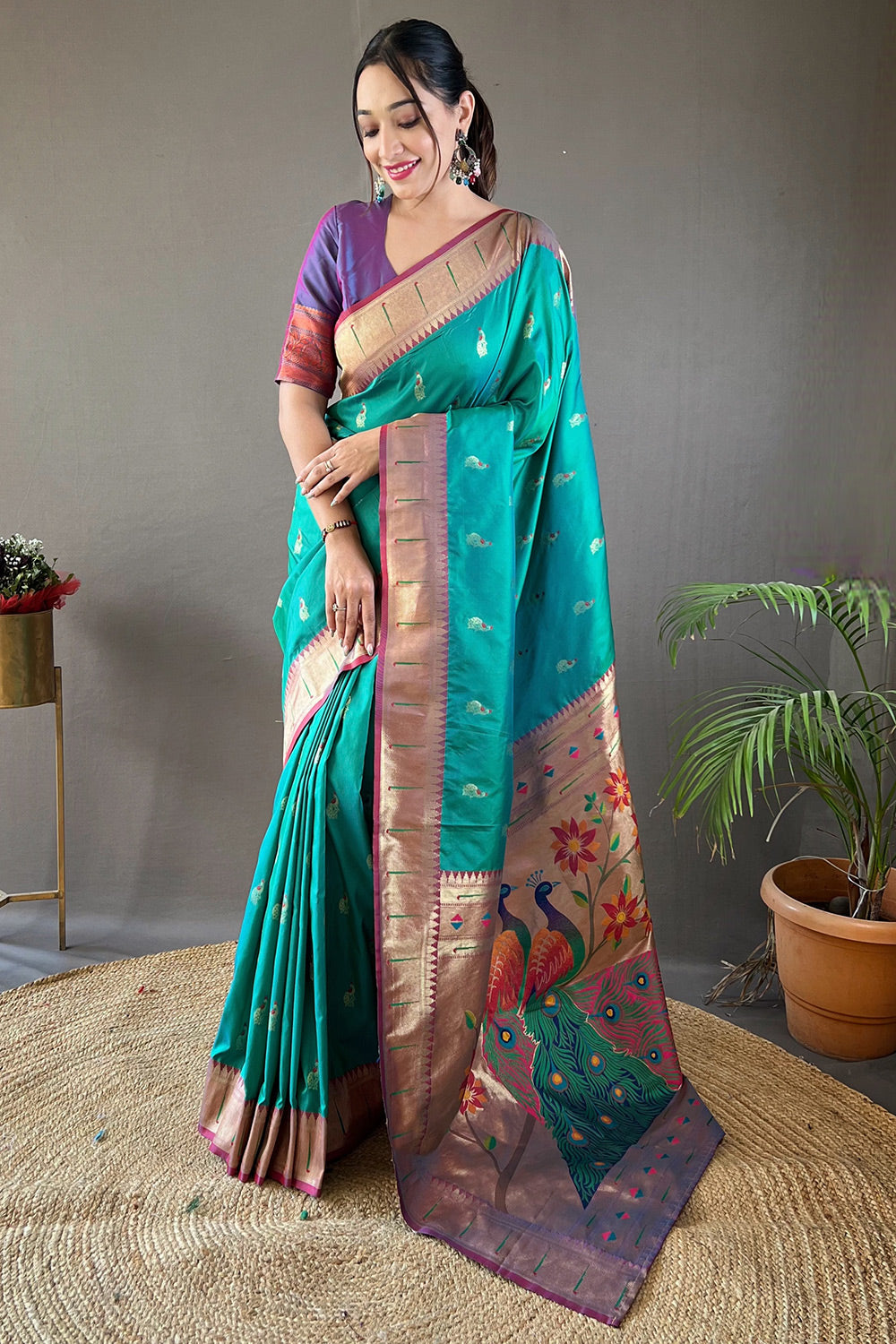 Buy MySilkLove Robin's Egg Blue Zari Woven Paithani Saree Online