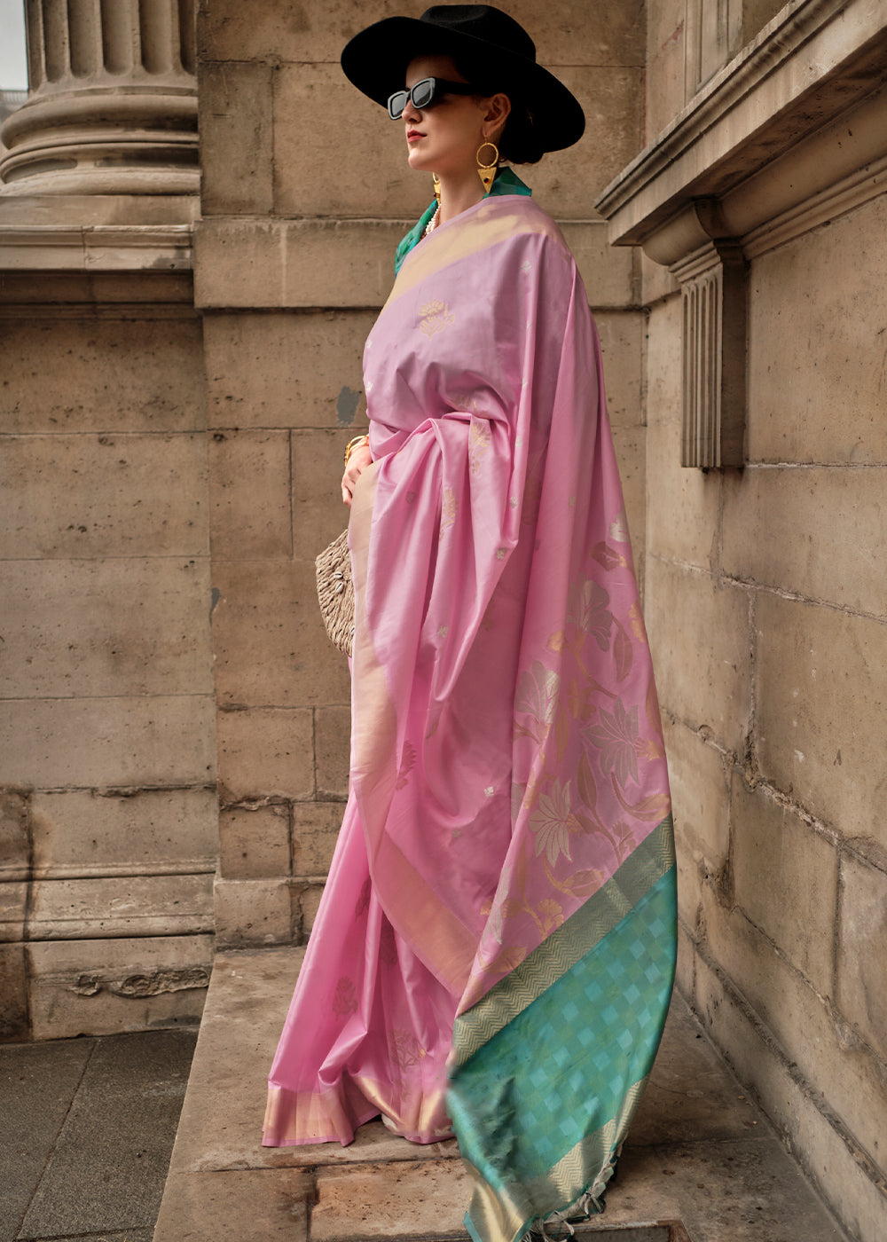 Buy MySilkLove Cherry Blossom Pink Banarasi Handloom Saree Online