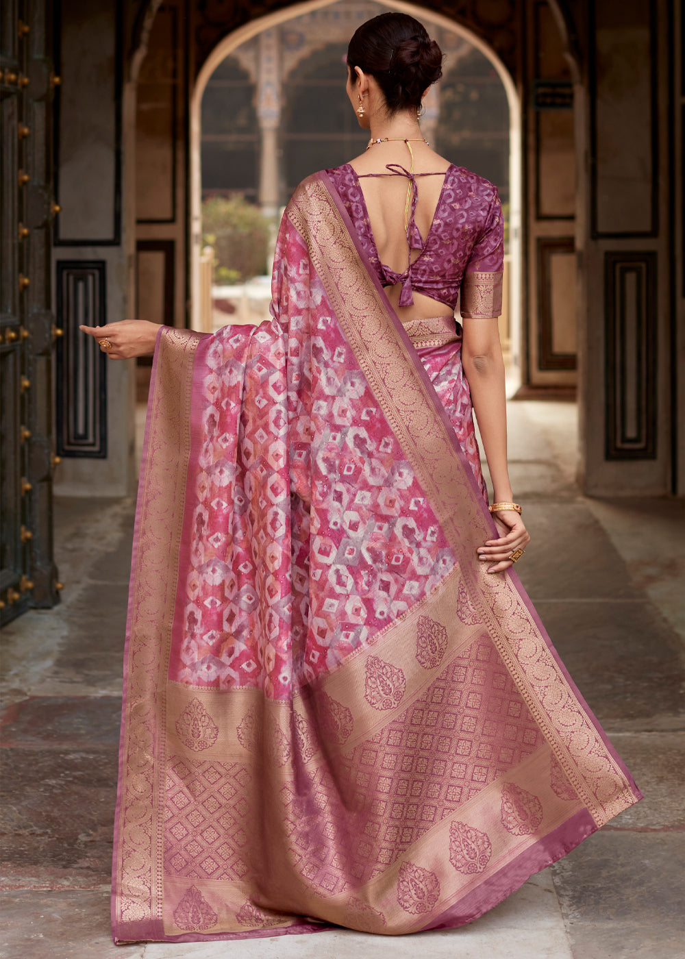 MySilkLove Rose Dust Purple Banarasi Digital Printed Silk Saree