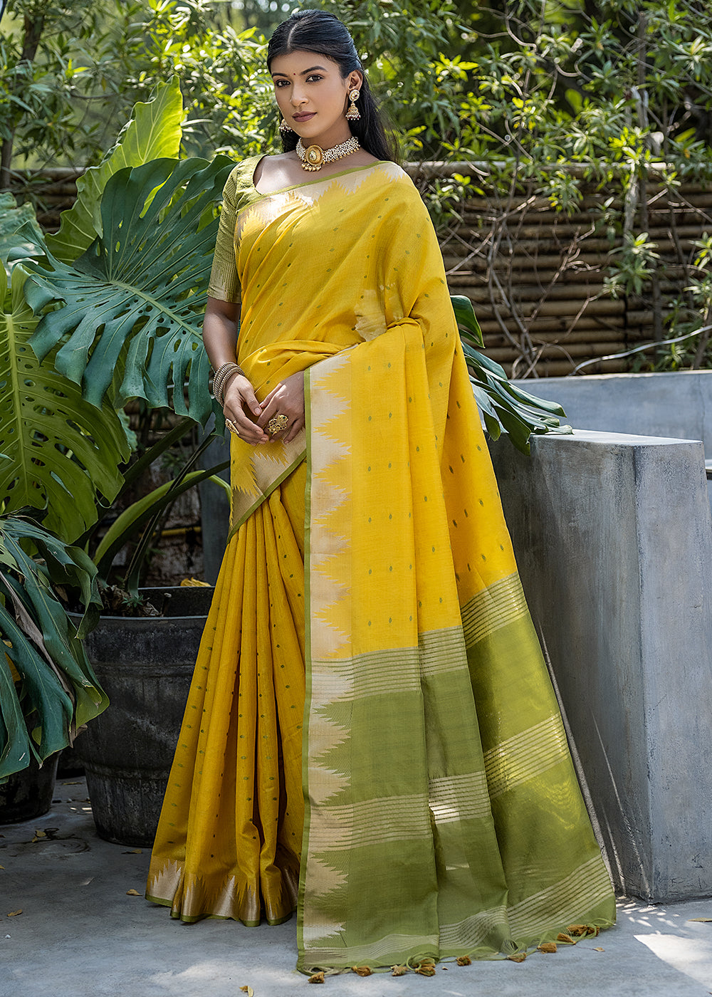 MySilkLove Tulip Yellow Zari Woven Banarasi Raw Silk Saree