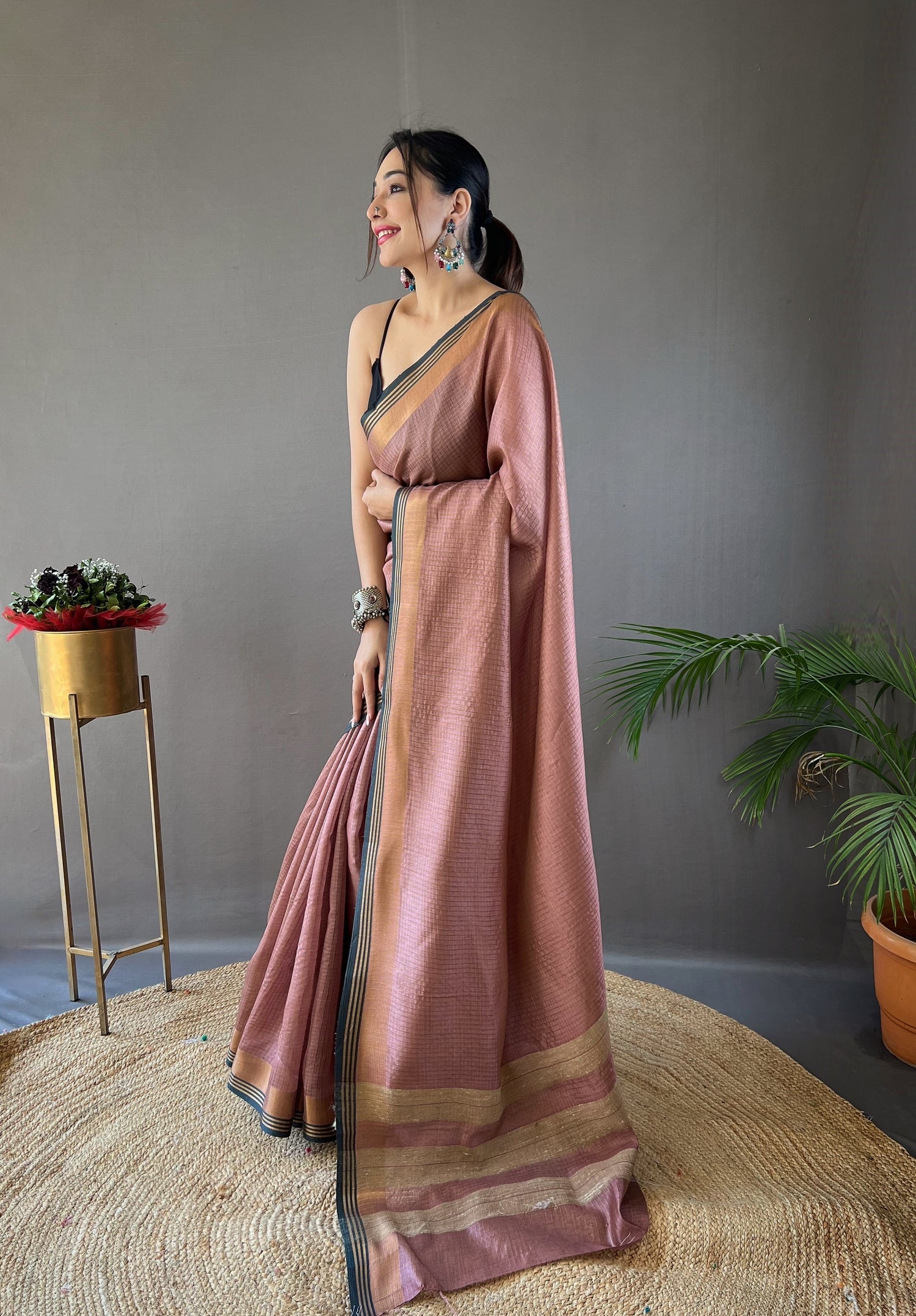 MySilkLove Eunry Pink Organza Woven Saree