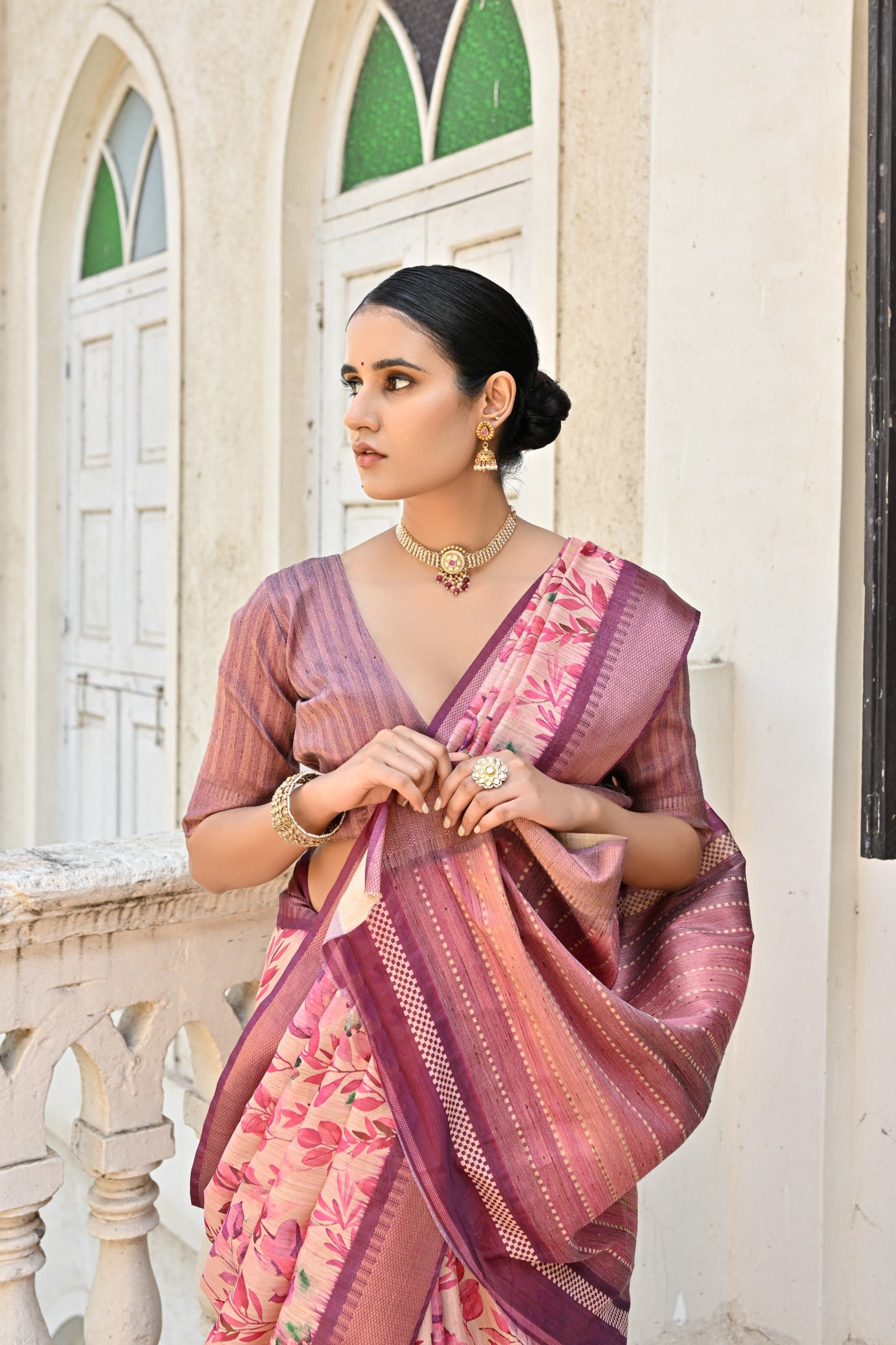 Buy MySilkLove Wewak Pink Tussar Printed Silk Saree Online