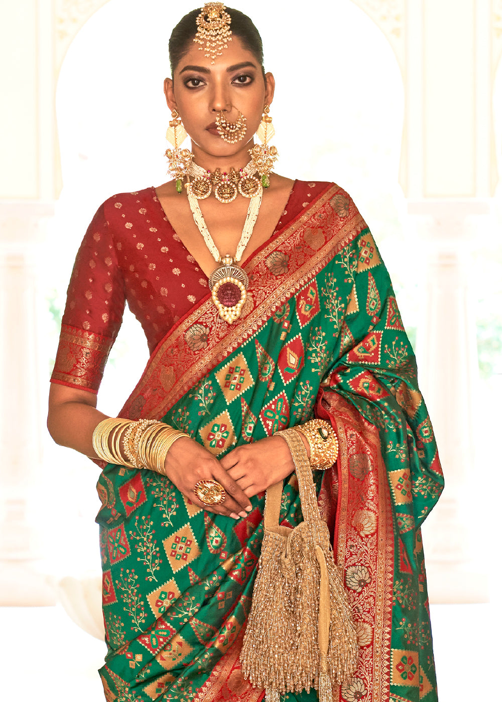 Buy MySilkLove Everglade Green Woven Banarasi Saree Online