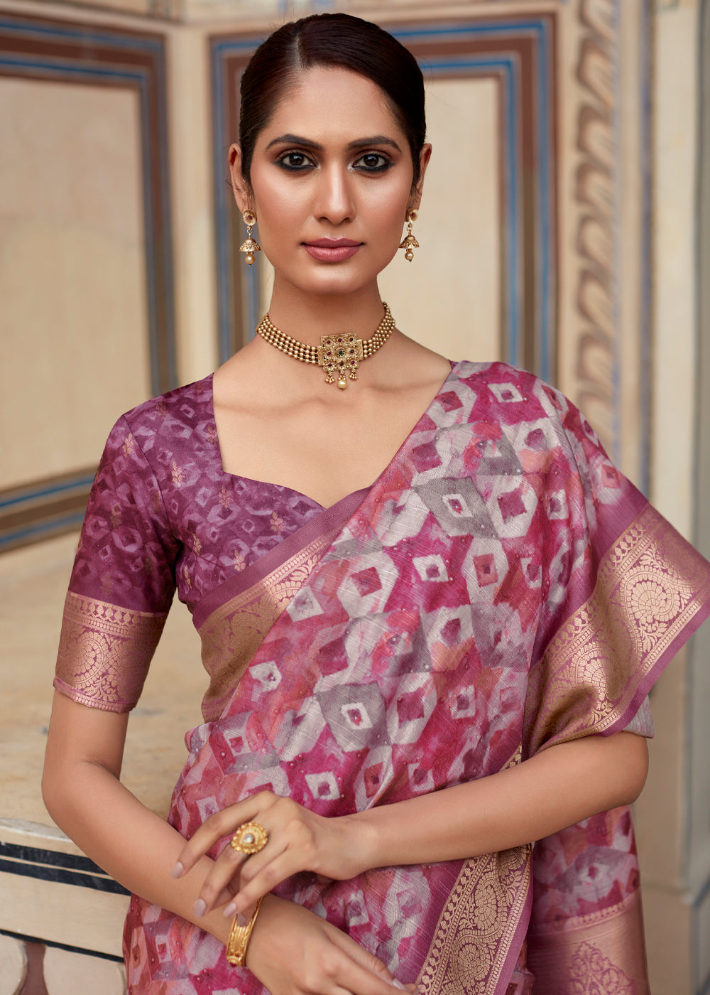 Buy MySilkLove Rose Dust Purple Banarasi Digital Printed Silk Saree Online