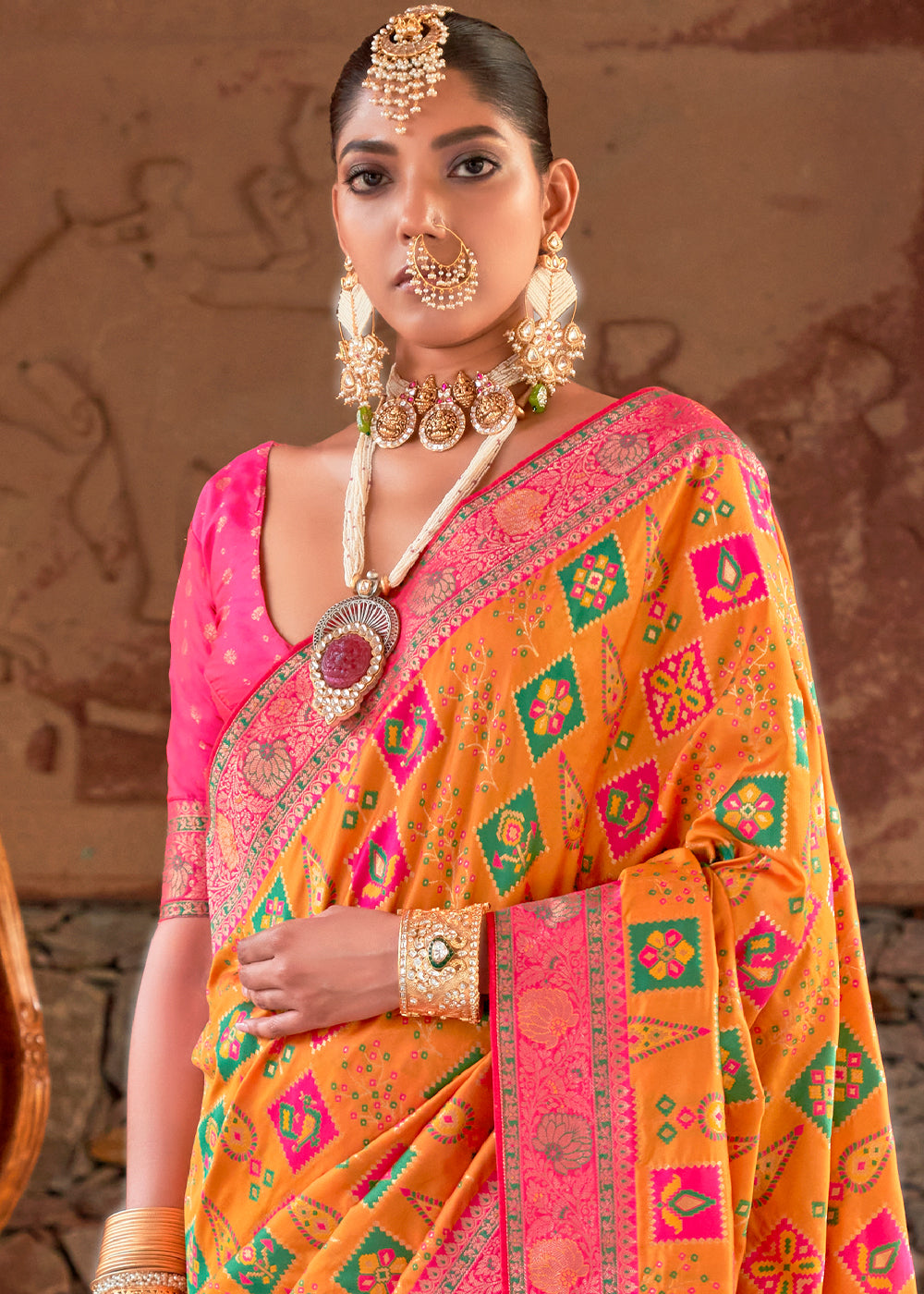 Buy MySilkLove Pumkin Orange Woven Banarasi Saree Online