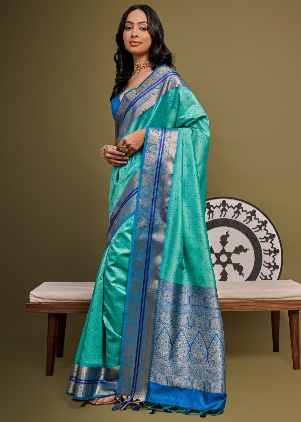 Buy MySilkLove Downy Green Woven Banarasi Soft Silk Saree Online