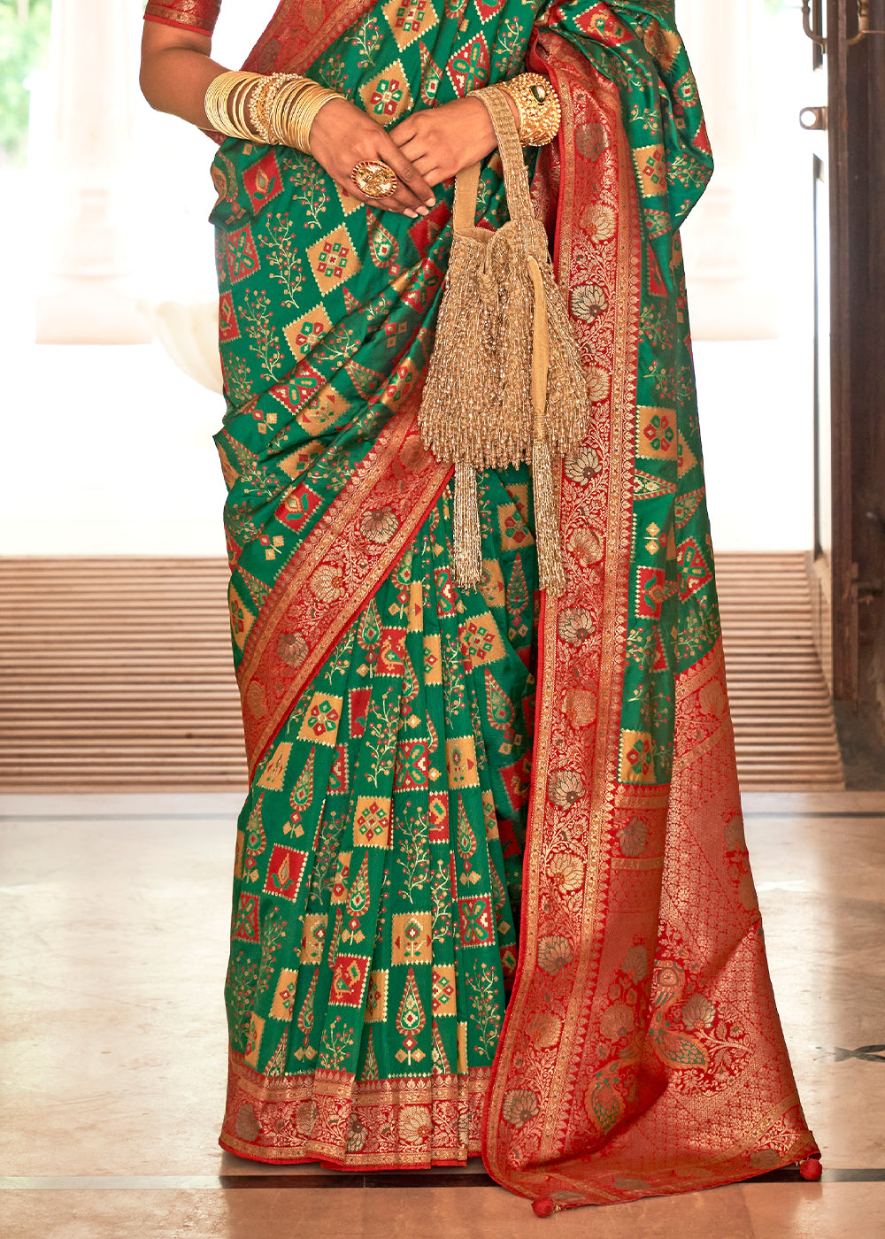 Buy MySilkLove Everglade Green Woven Banarasi Saree Online