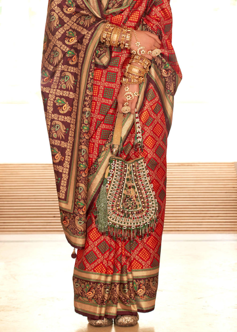 Buy MySilkLove Rusty Red Printed Soft Silk Saree Online