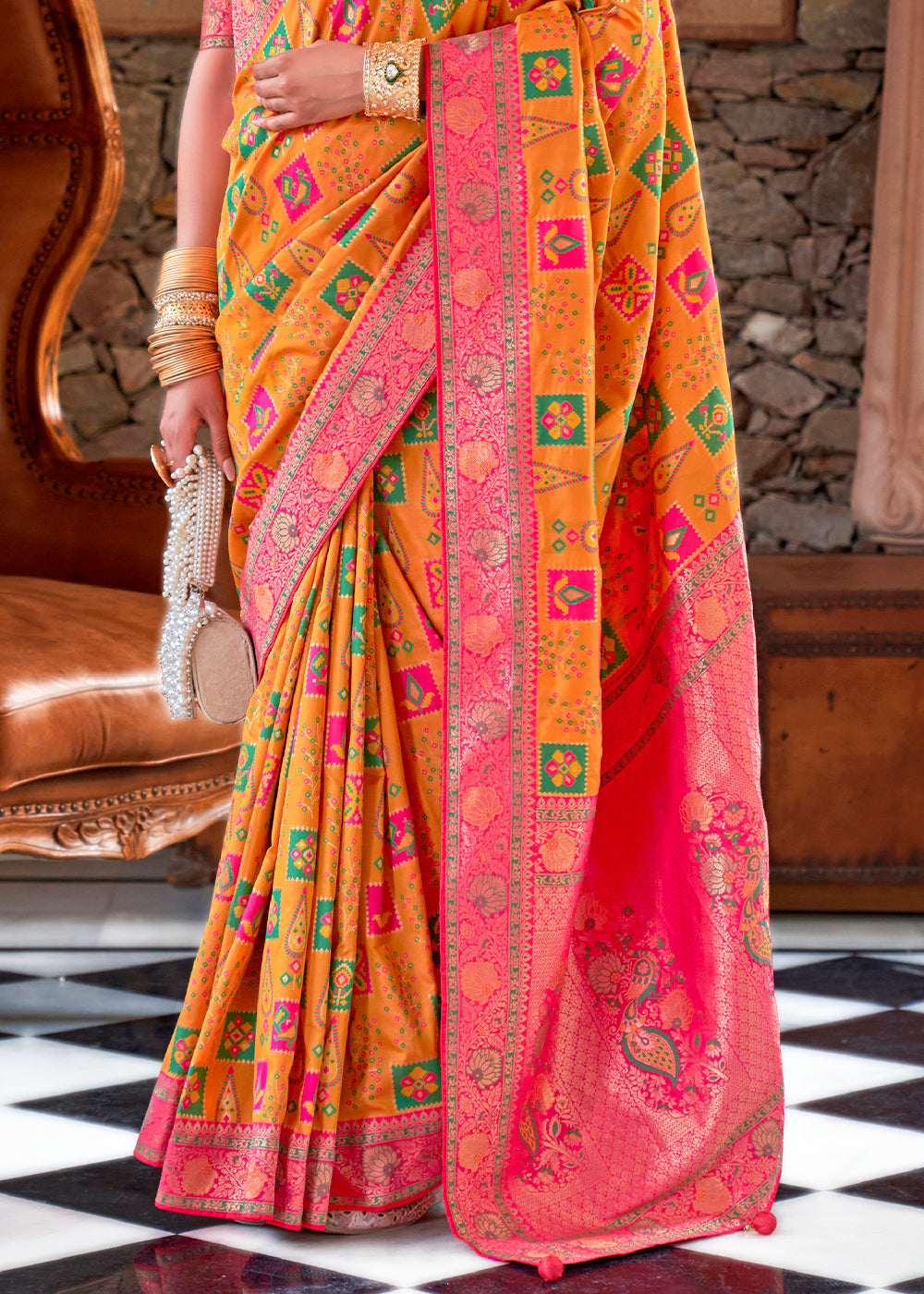 Buy MySilkLove Pumkin Orange Woven Banarasi Saree Online