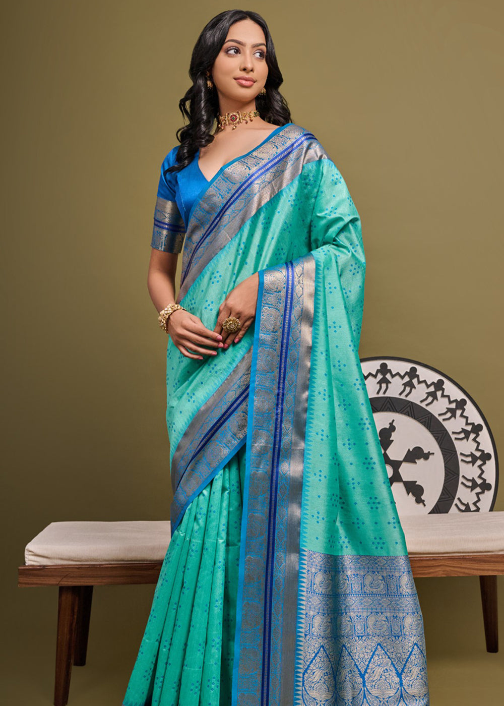 Buy MySilkLove Downy Green Woven Banarasi Soft Silk Saree Online