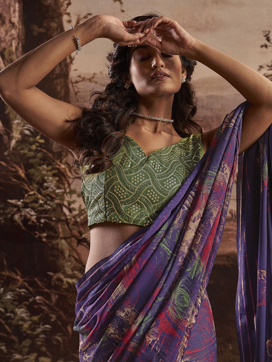 Buy MySilkLove Martinique Blue Georgette Chiffon Saree With Embroidery Blouse Online