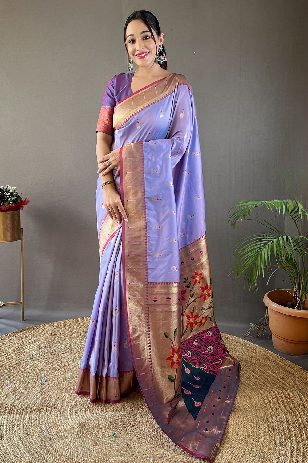 Buy MySilkLove Verbena Lavender Zari Woven Paithani Saree Online