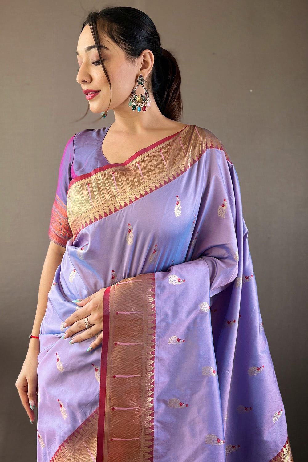 Buy MySilkLove Verbena Lavender Zari Woven Paithani Saree Online