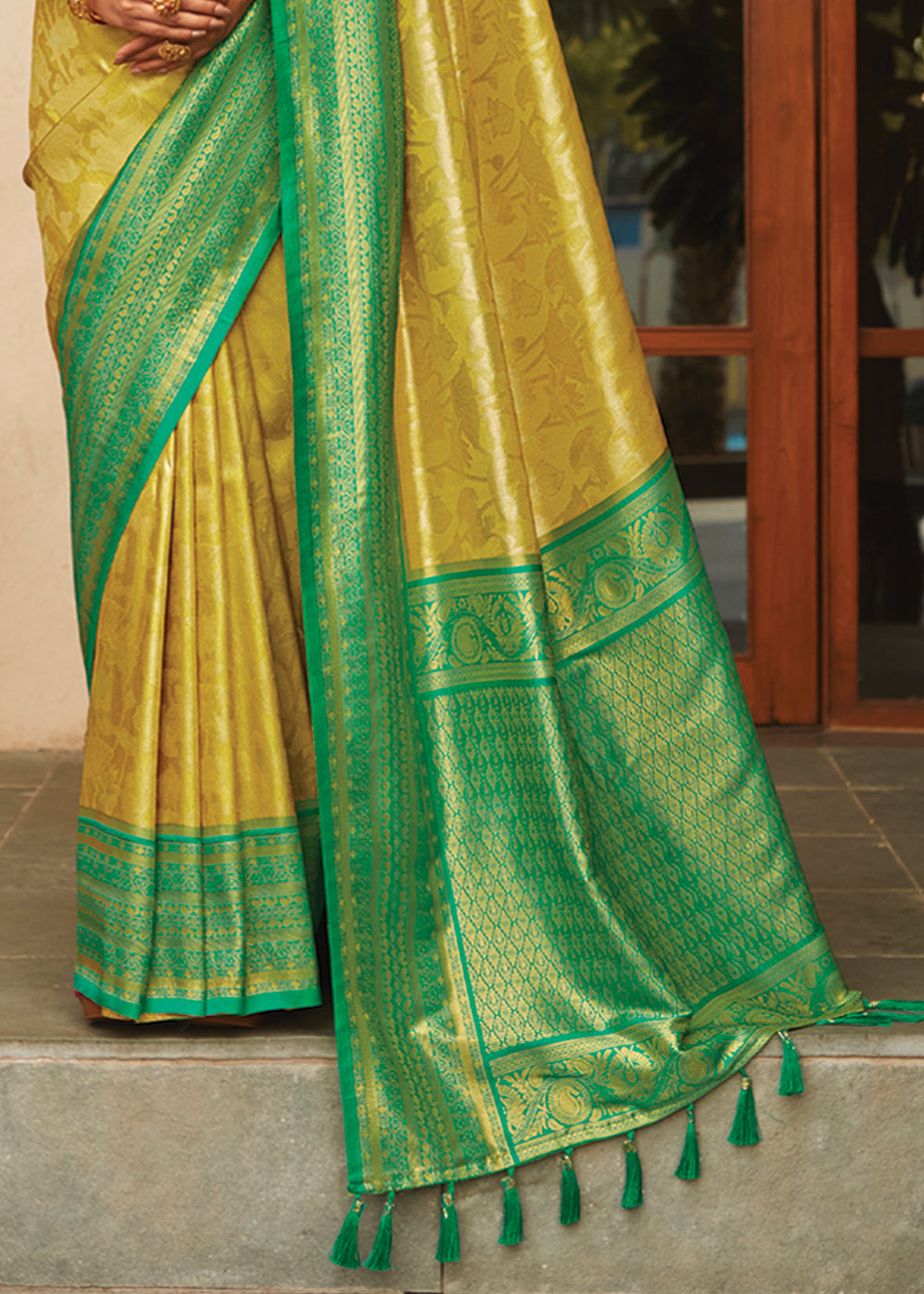 Buy MySilkLove Cream Can Yellow Woven Kanjivaram Saree Online