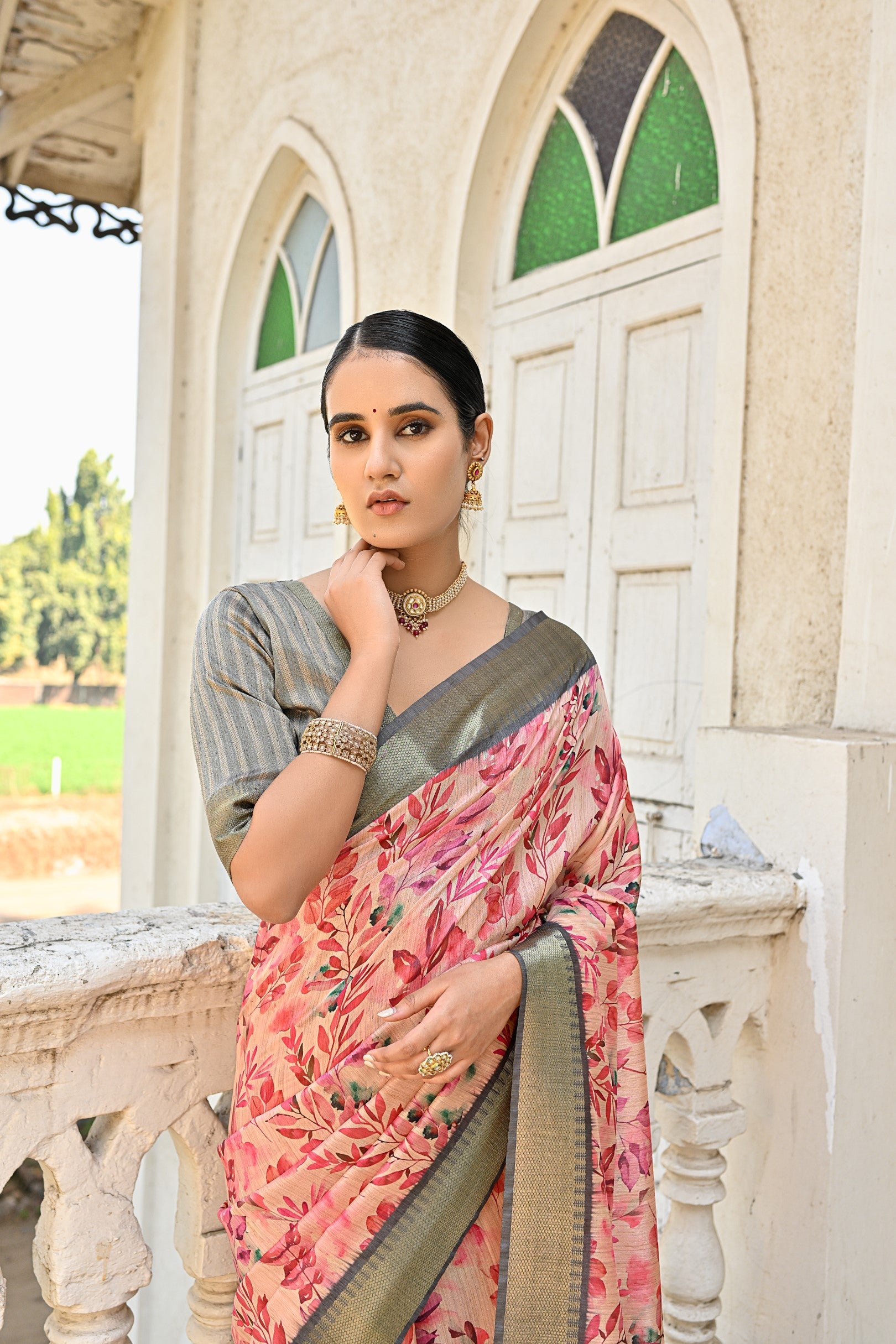 Buy MySilkLove Tonys Peach Tussar Printed Silk Saree Online