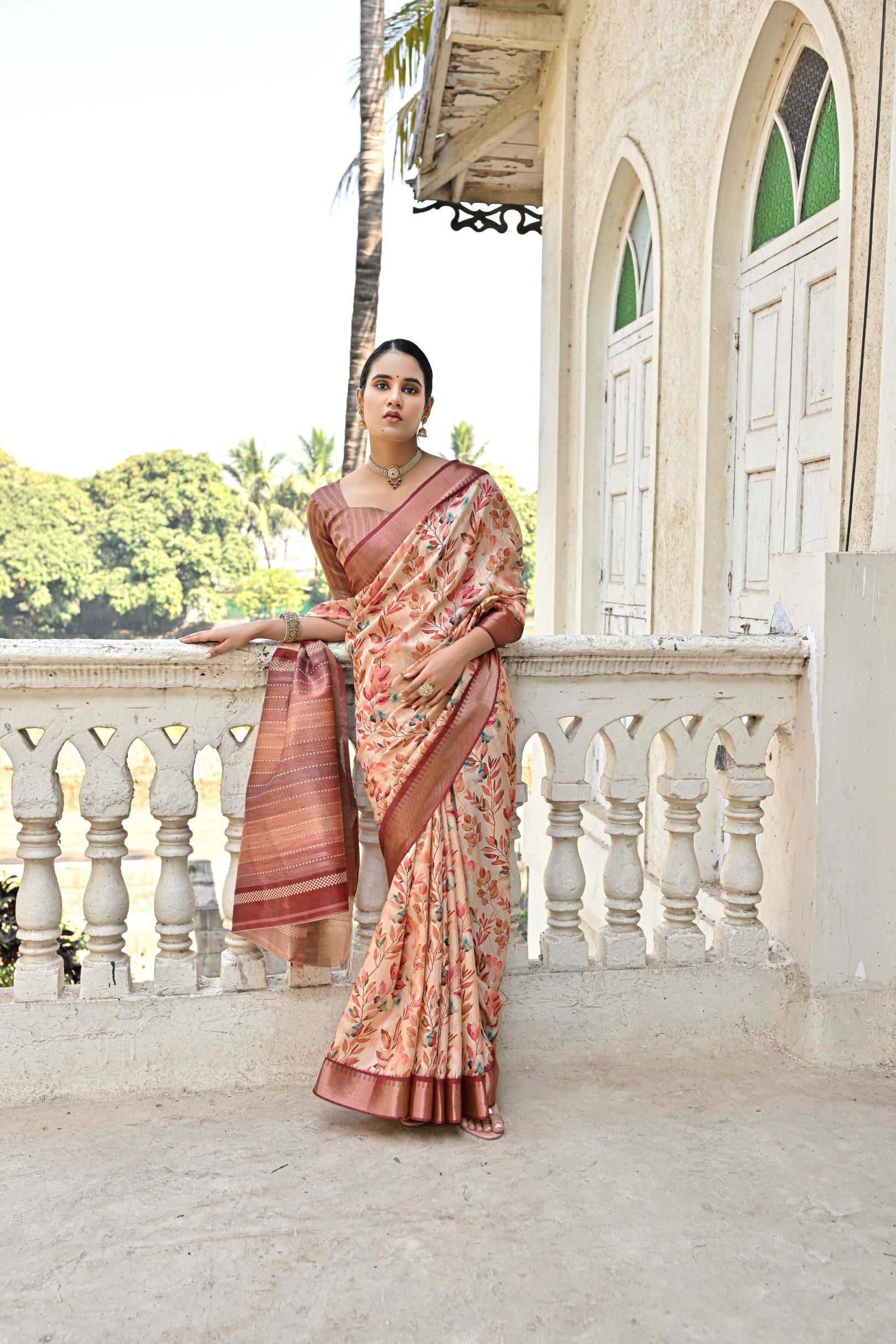 Buy MySilkLove Contessa Brown Tussar Printed Silk Saree Online