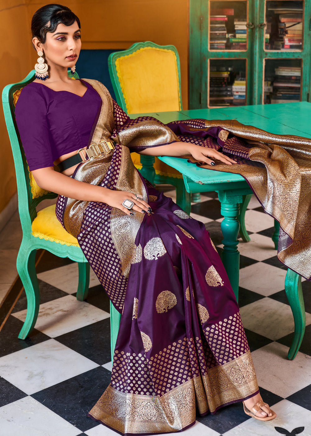 Buy MySilkLove Bossanova Purple Zari Woven Banarasi Saree Online