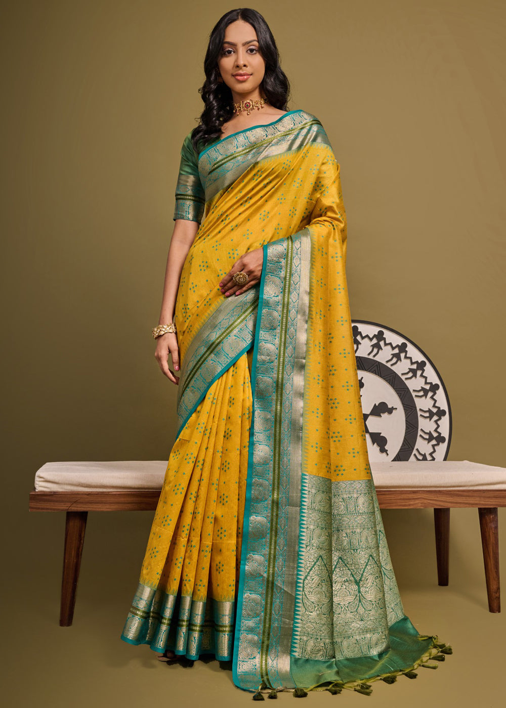 Buy MySilkLove Golden Grass Yellow Woven Banarasi Soft Silk Saree Online
